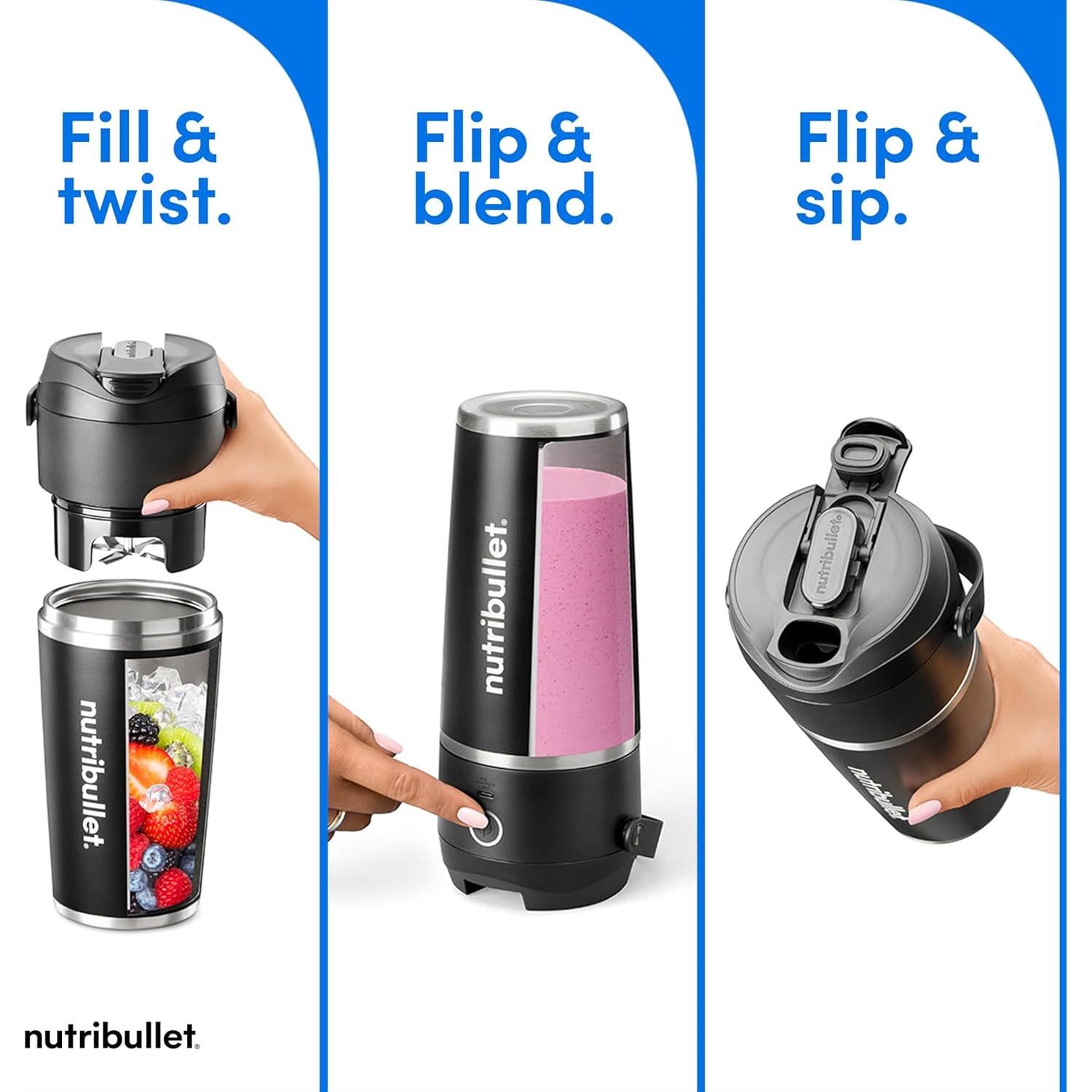Licuadora Portátil NutriBullet Flip 20 oz Sin Cable Negra