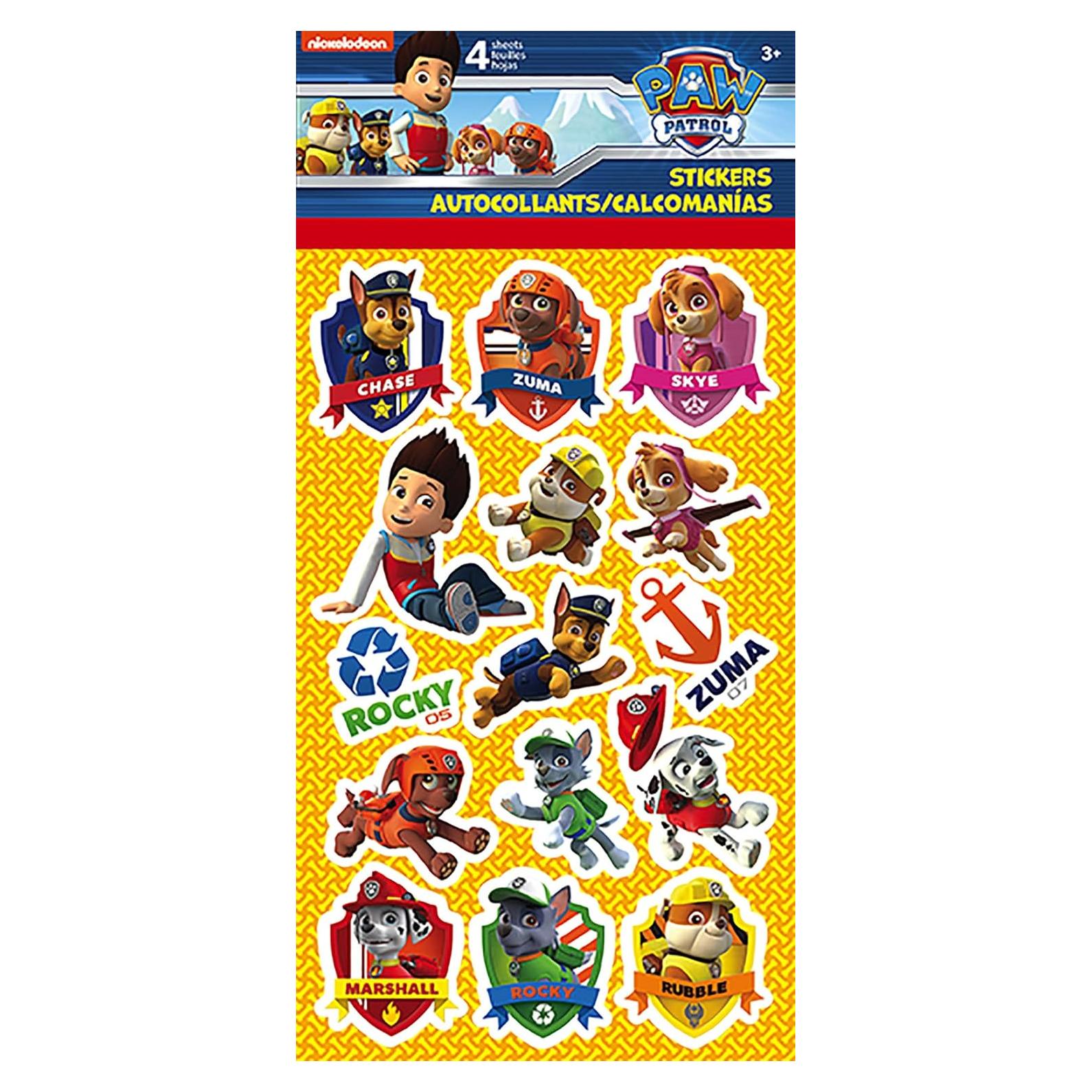 Pegatinas Paw Patrol - 4 Hojas Multicolor Brillantes