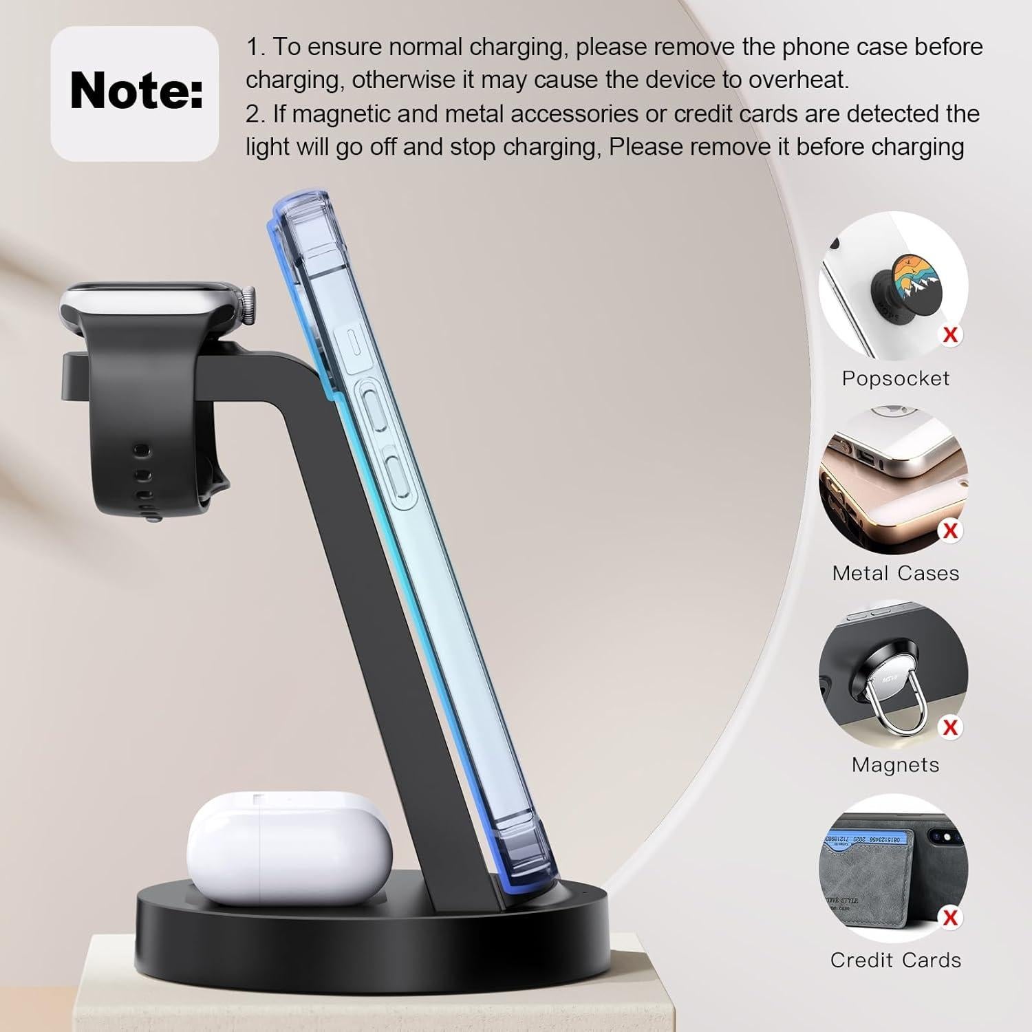 Estación de Carga 3 en 1 para iPhone y Apple Watch - Negro