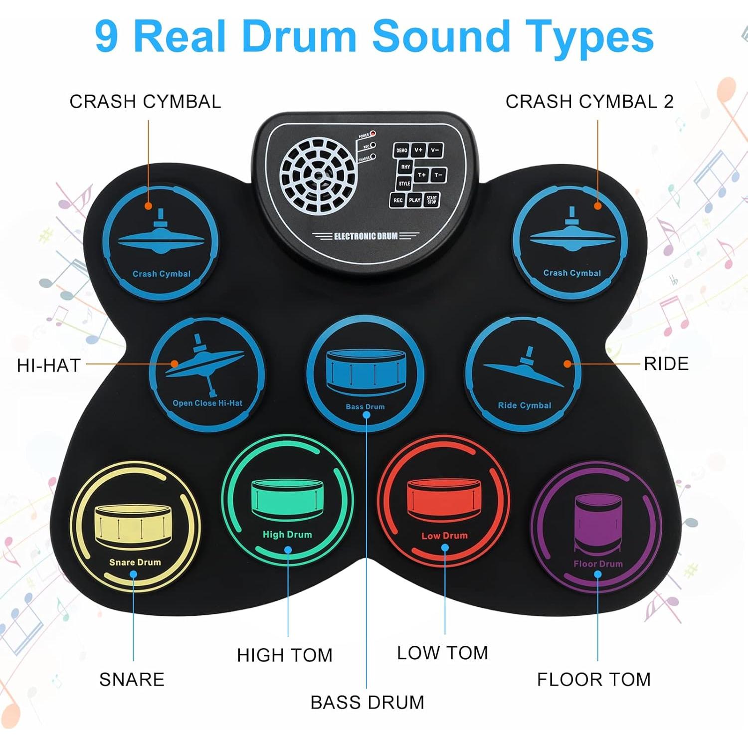 Batería Electrónica Marrilley MD101 9 Pads Plegable con Altavoz
