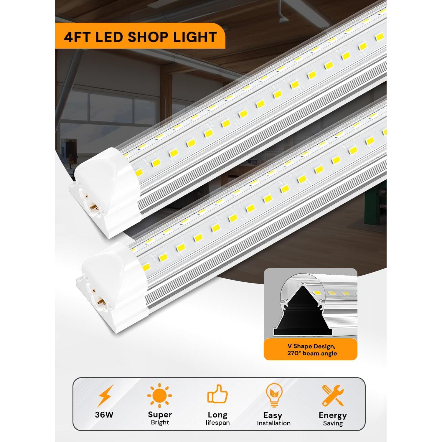 Luz de Taller LED ONLYLUX 4FT 36W 5000lm Conectable 10 Pzas