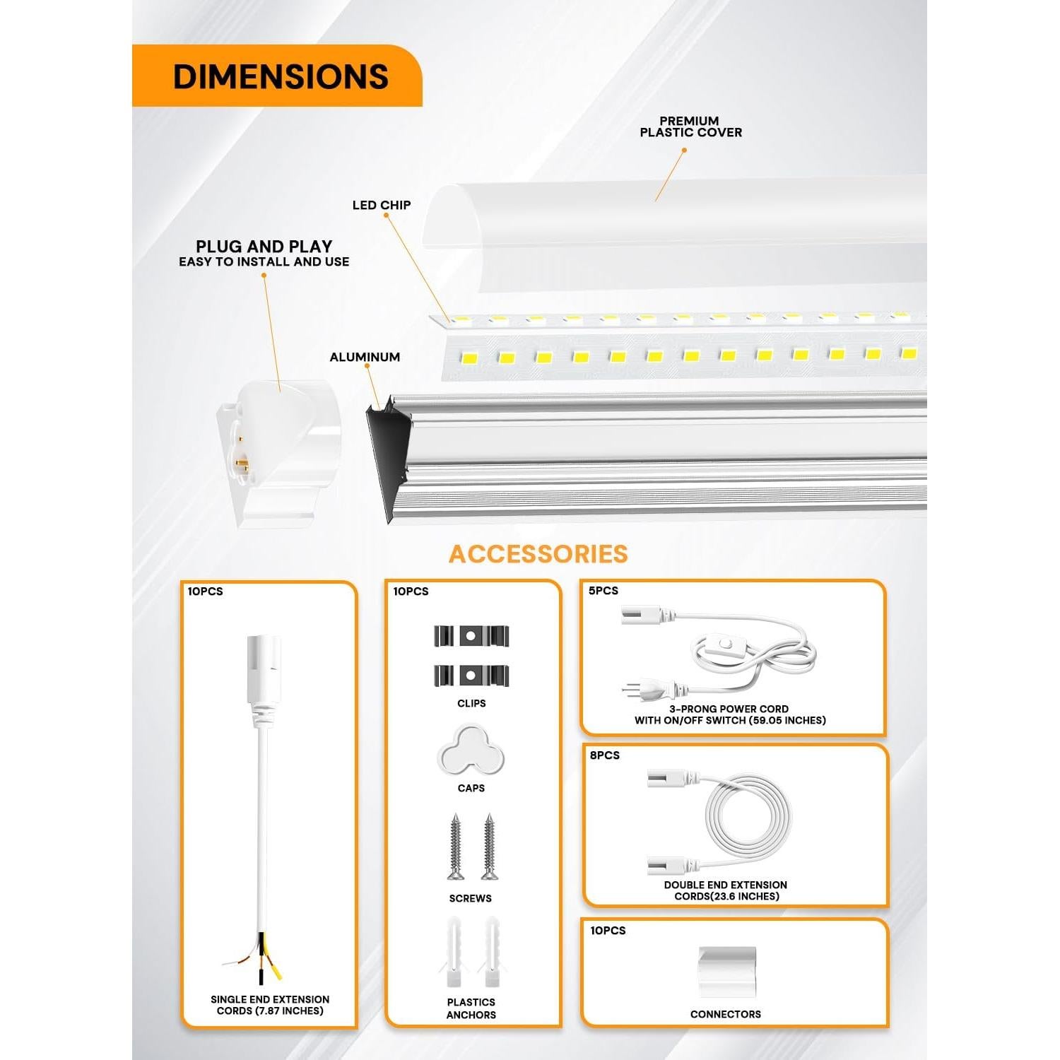 Luz de Taller LED ONLYLUX 4FT 36W 5000lm Conectable 10 Pzas