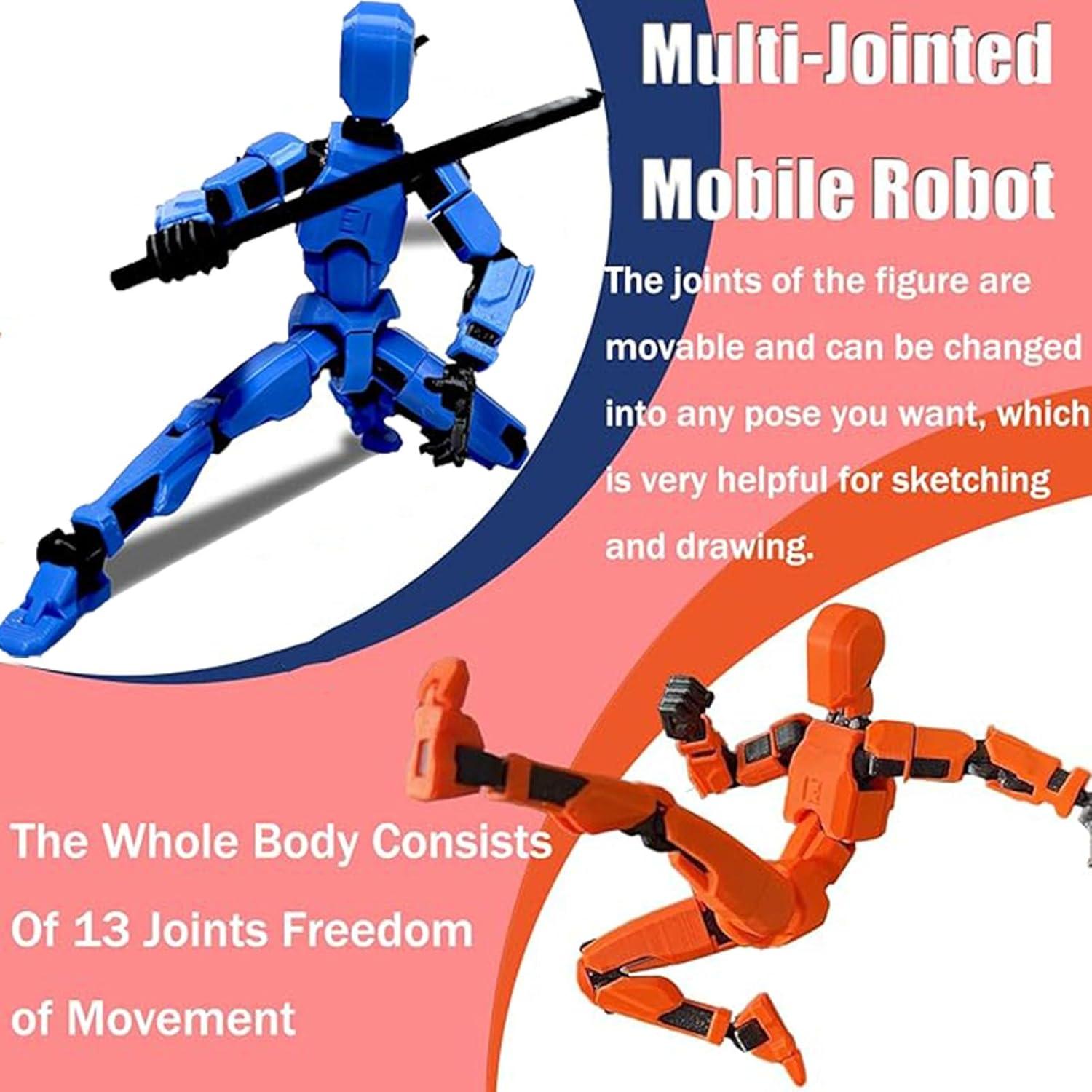 (Assembly Completed) T13 Action Figures Set Lucky Dummy Nova 13 Action Figure Robot Anime Stick Figures Fidget Toys for Boys Multi Movable Joints Gifts Toys for Kids (White+Black+Blue+Yellow)