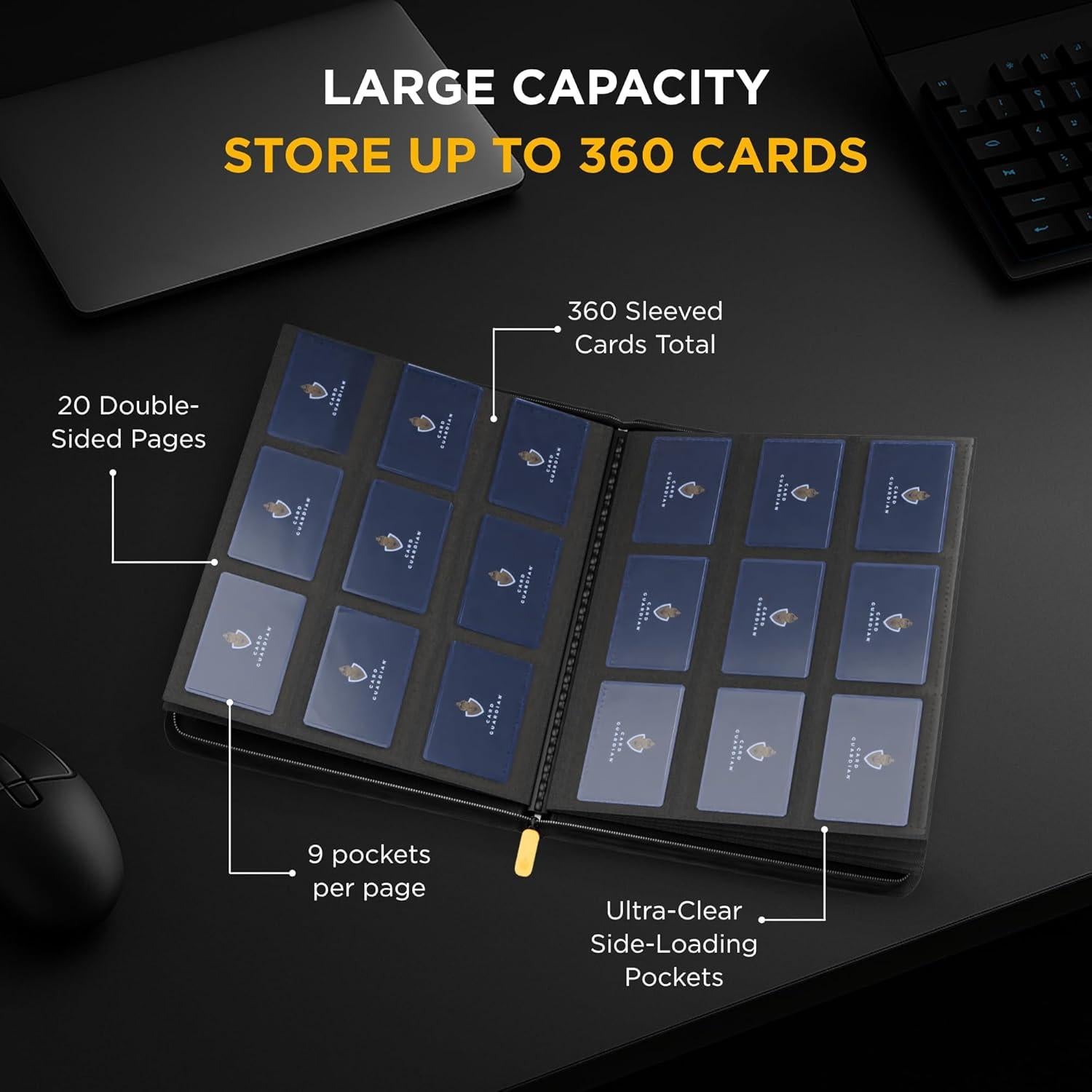 Carpeta Premium de 9 Bolsillos Guardián de Cartas Negra - 360 Cartas