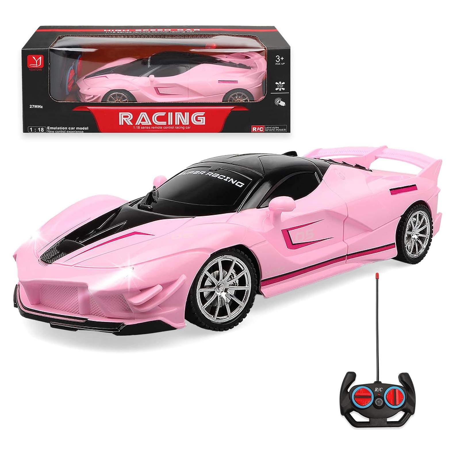 Coche de Carreras RC Victob Rosa 1:18 con Luces para Niños