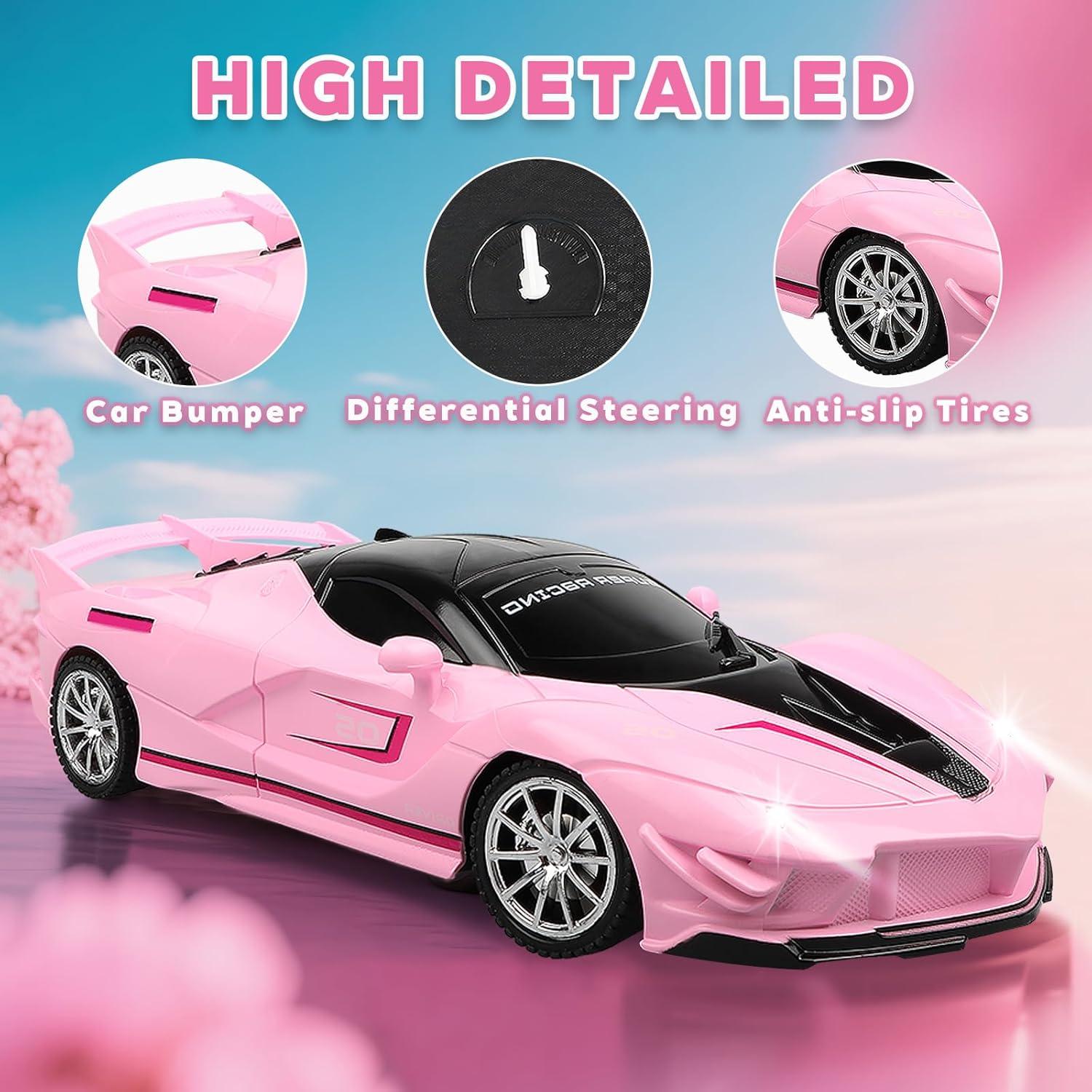 Coche de Carreras RC Victob Rosa 1:18 con Luces para Niños