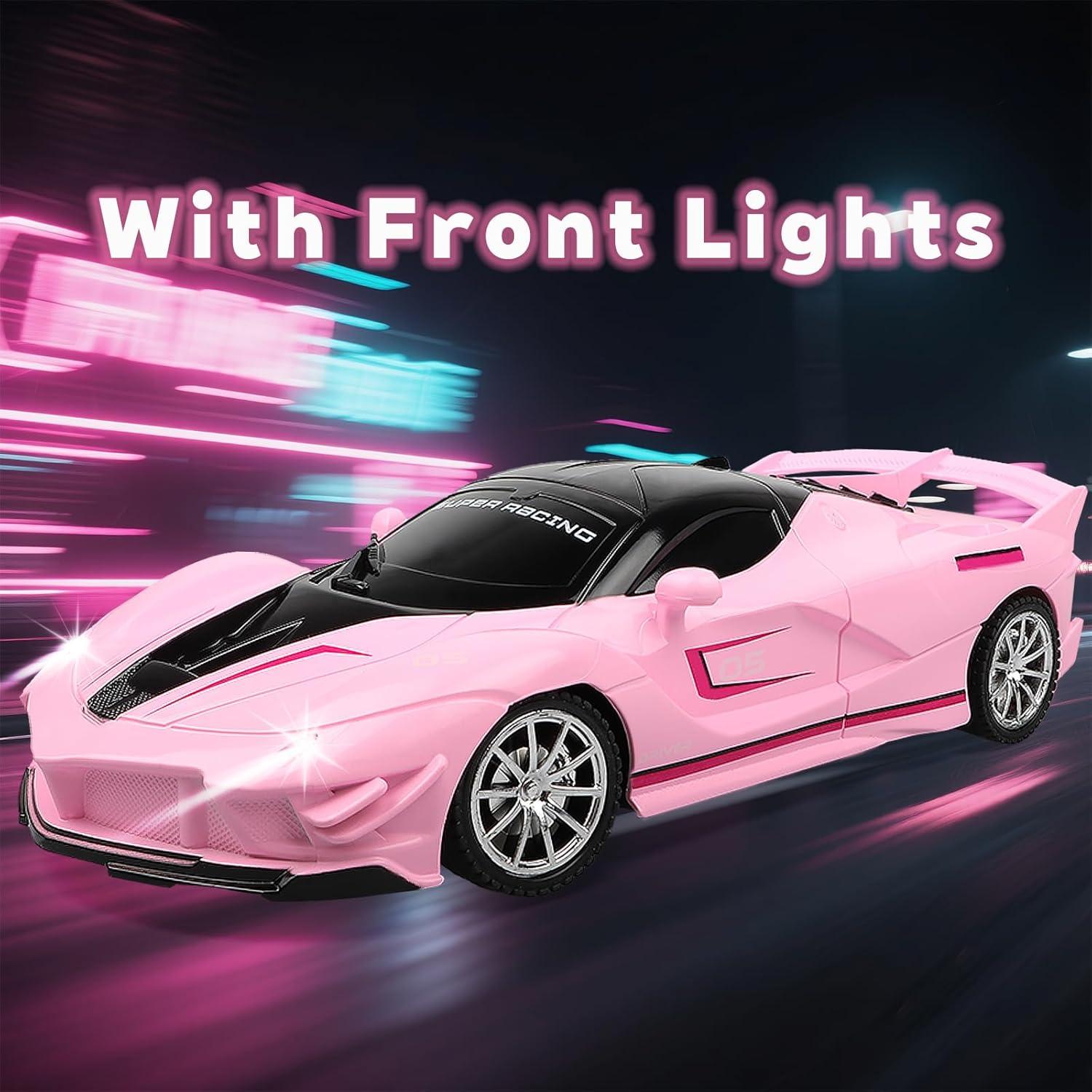 Coche de Carreras RC Victob Rosa 1:18 con Luces para Niños