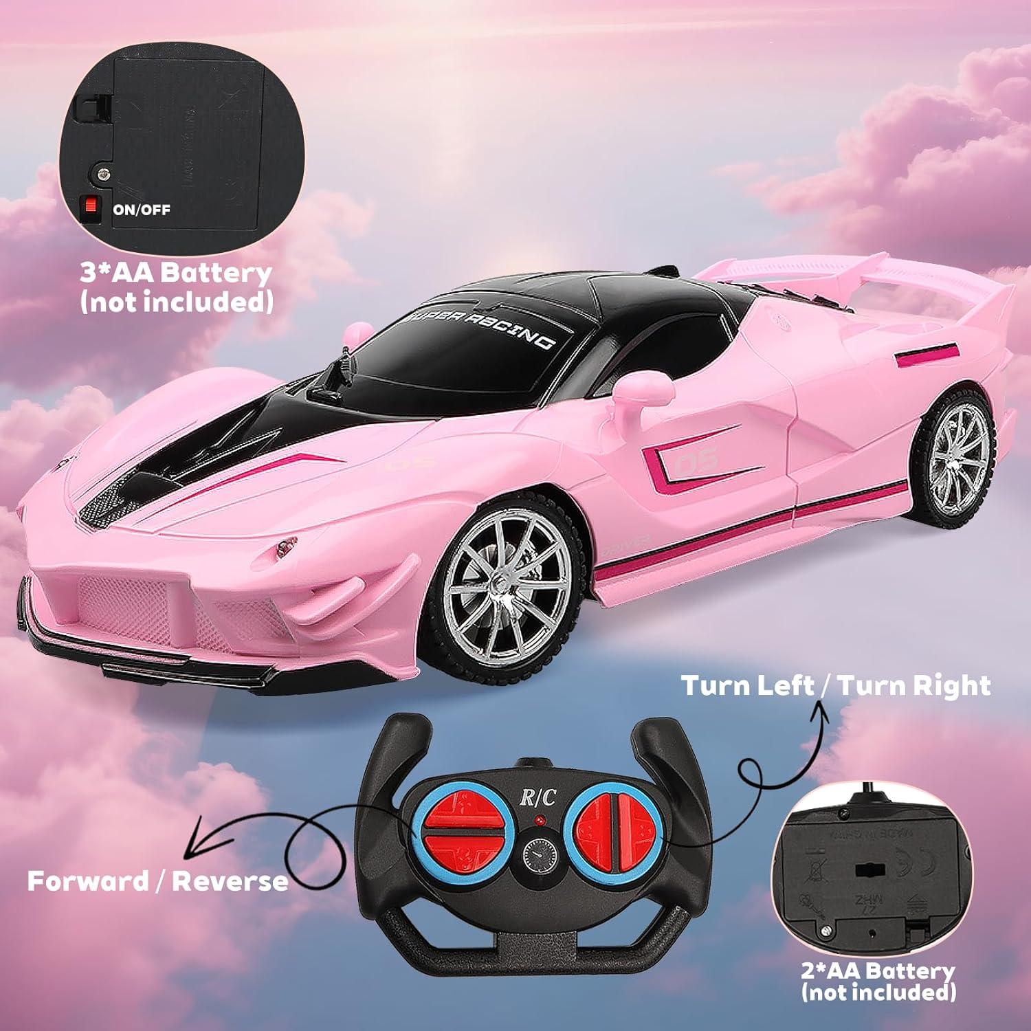 Coche de Carreras RC Victob Rosa 1:18 con Luces para Niños
