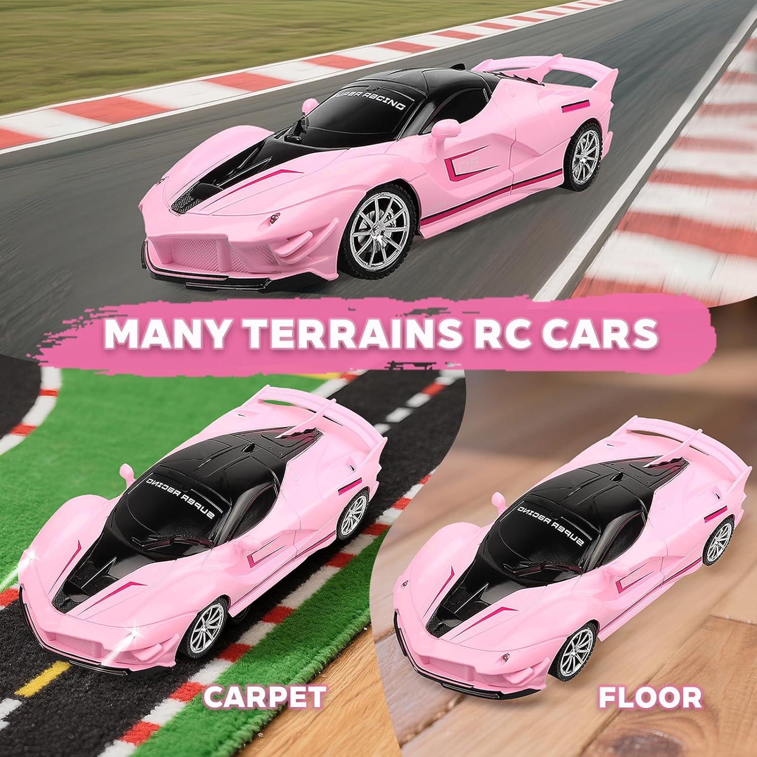 Coche de Carreras RC Victob Rosa 1:18 con Luces para Niños
