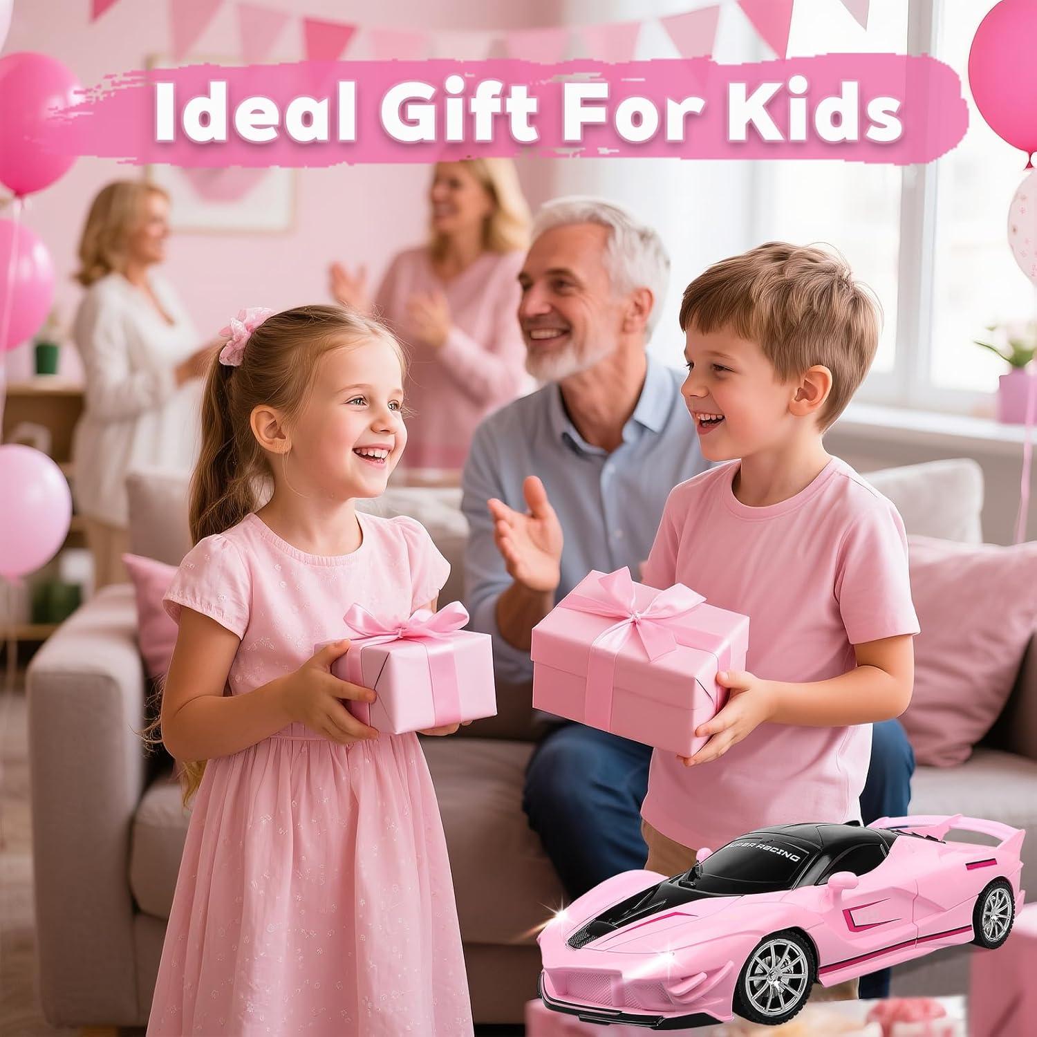 Coche de Carreras RC Victob Rosa 1:18 con Luces para Niños