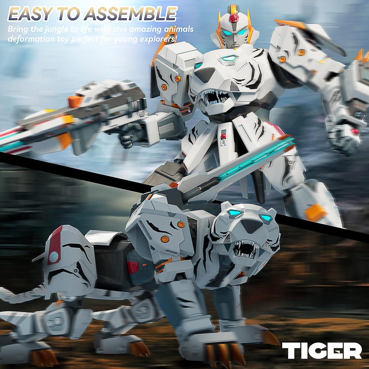 Juguete Robot Transformador Tigre Blanco STOULKD 25.4 cm