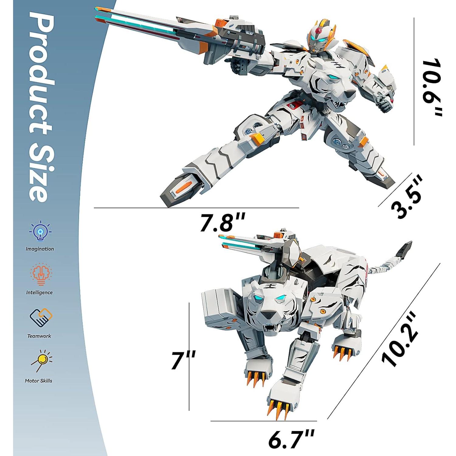 Juguete Robot Transformador Tigre Blanco STOULKD 25.4 cm