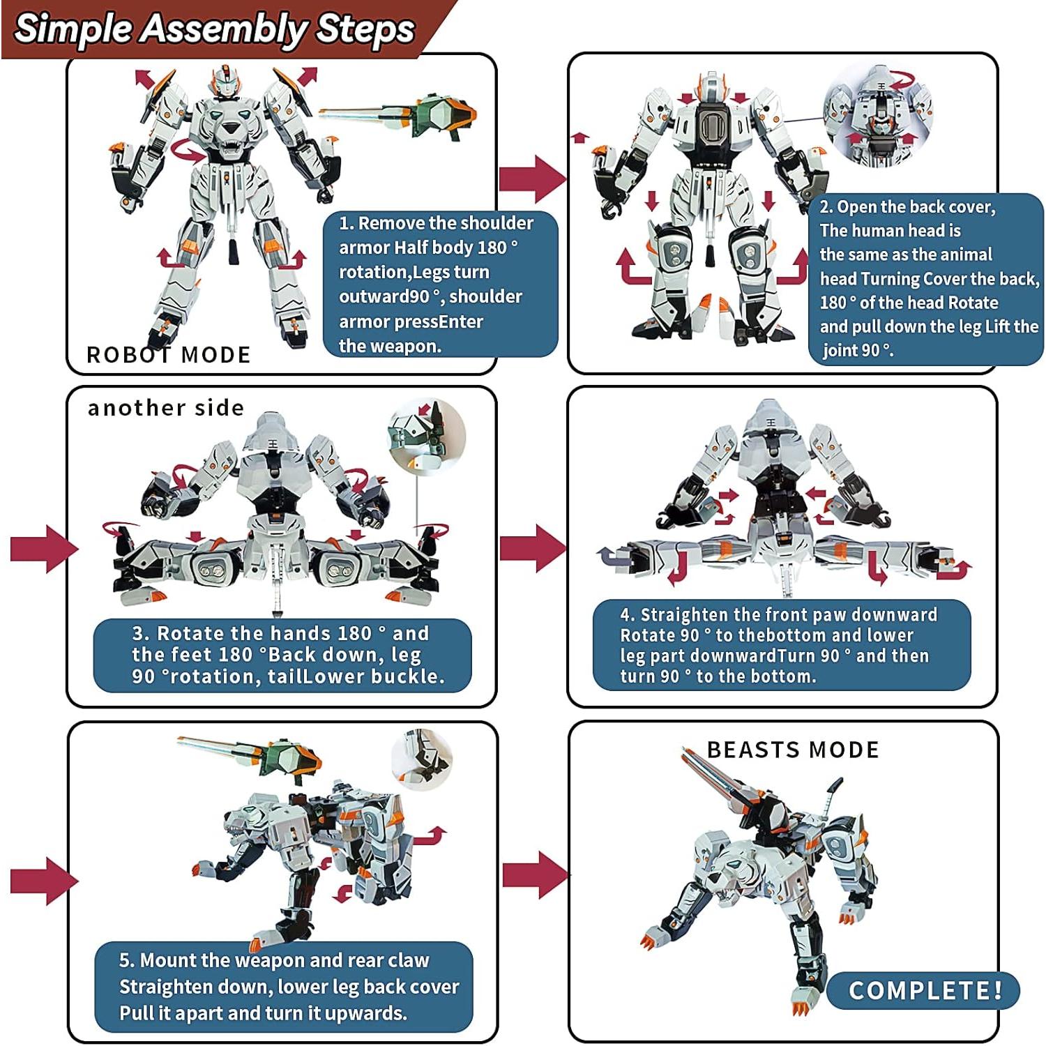 Juguete Robot Transformador Tigre Blanco STOULKD 25.4 cm