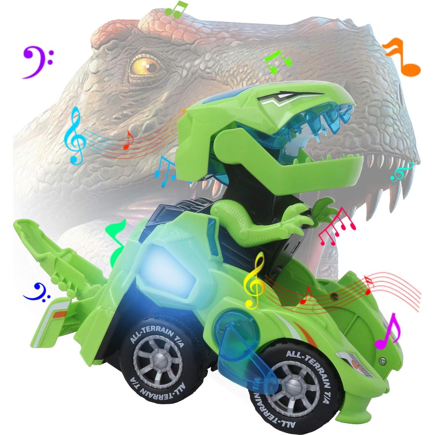 Coche Transformador Dinosaurio Rindol con Luz LED y Música - Verde