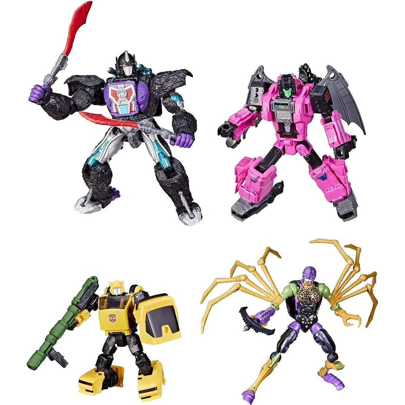 Transformers Buzzworthy Bumblebee 4-Pack Hasbro - Nemesis Primal, Fangry, Bumblebee, Blackarachnia