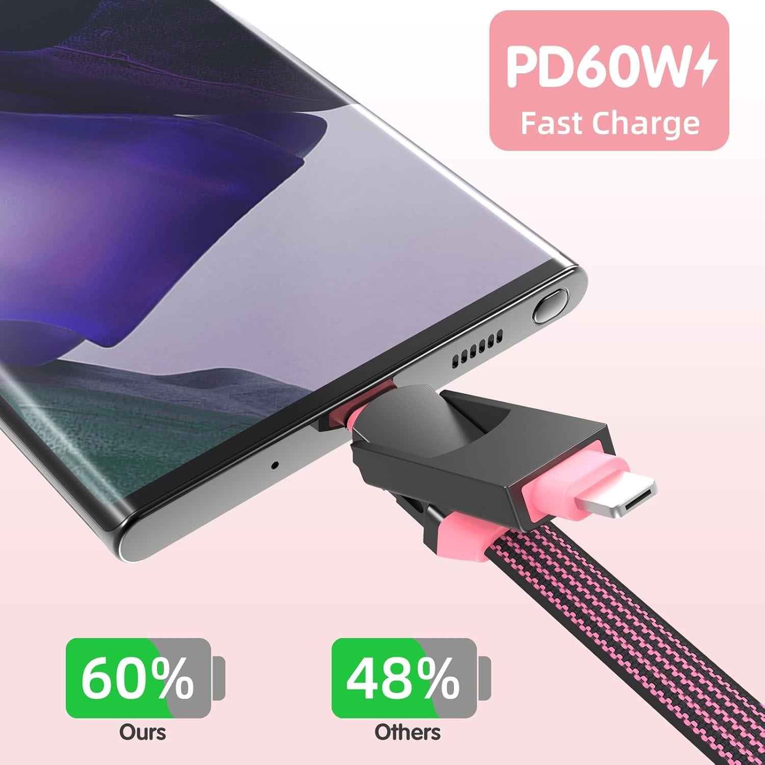 Cable de Carga Múltiple 4 en 1 ZONLELE Rosa 2Pack USB-C