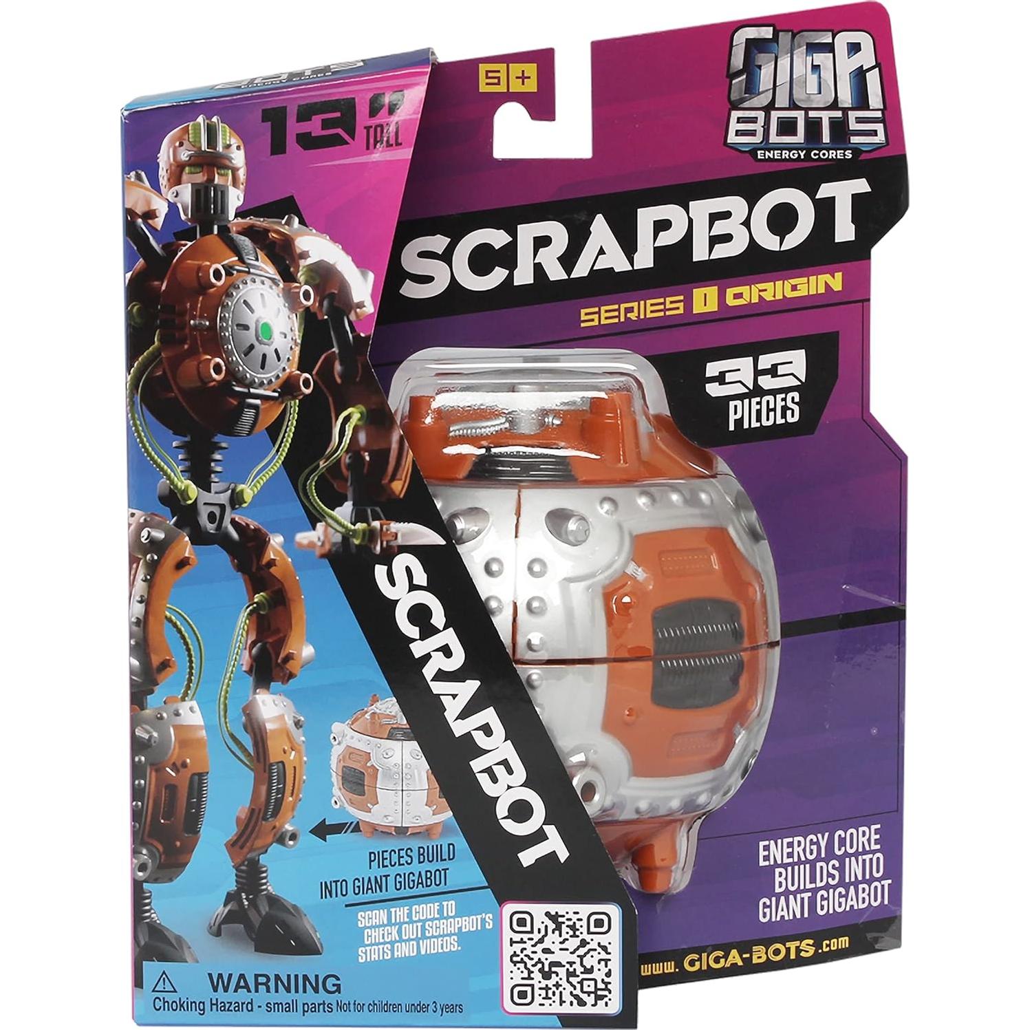 Giga Bots - SCRAPBOT | Energy Core Transforms Into 13 Inch Action Figure | Chief Builder & Mechanic | Unique Toy Combat Attachments and Skills | Includes 33 Buildable Pieces