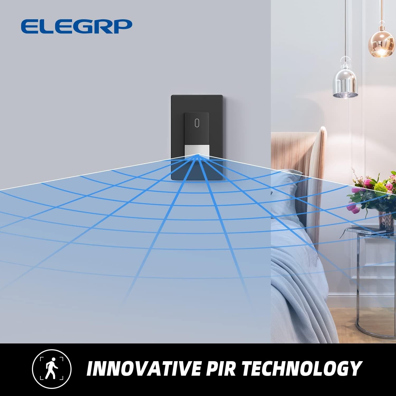 Interruptor de Luz con Sensor de Movimiento ELEGRP, Negro