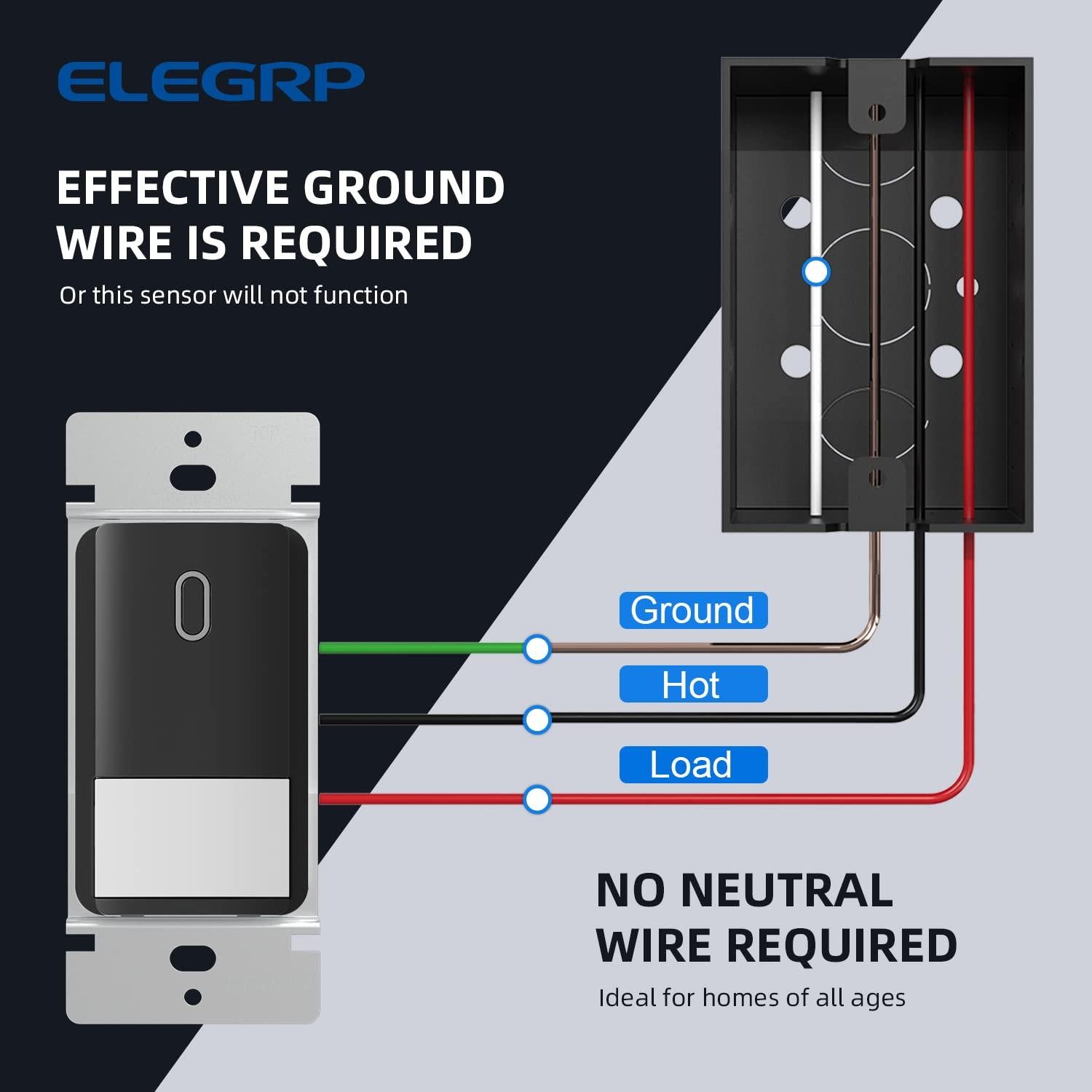 Interruptor de Luz con Sensor de Movimiento ELEGRP, Negro