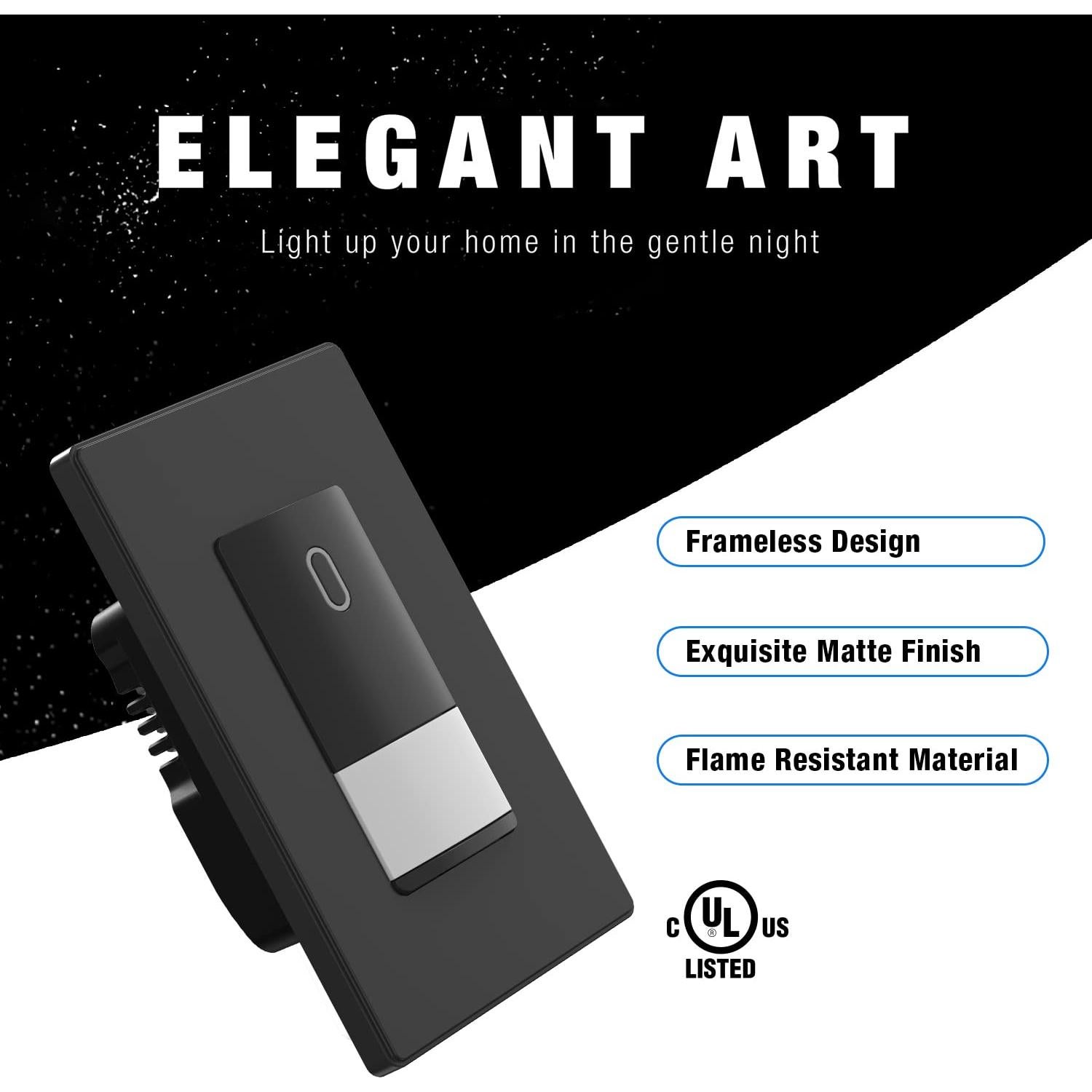 Interruptor de Luz con Sensor de Movimiento ELEGRP, Negro