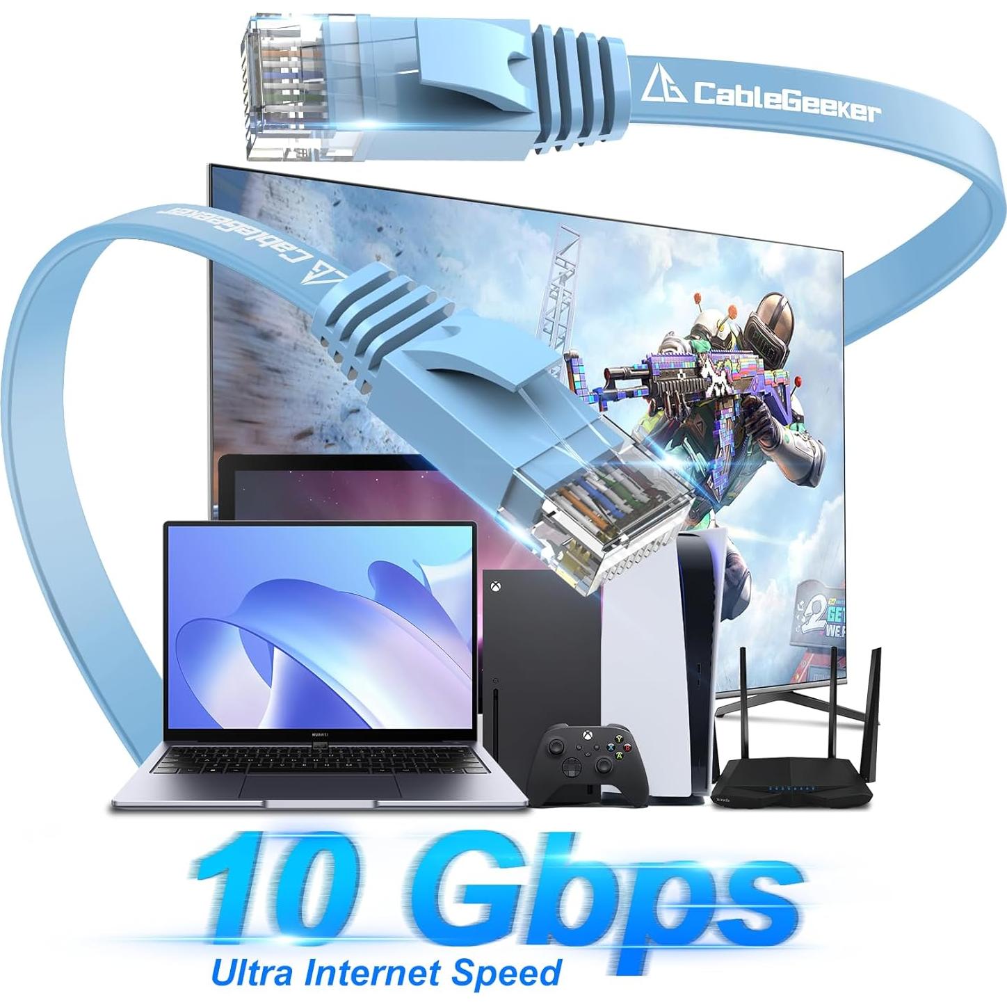 Cable Ethernet Cat6 Plano Azul 0.30m - 10 Paquete CableGeeker