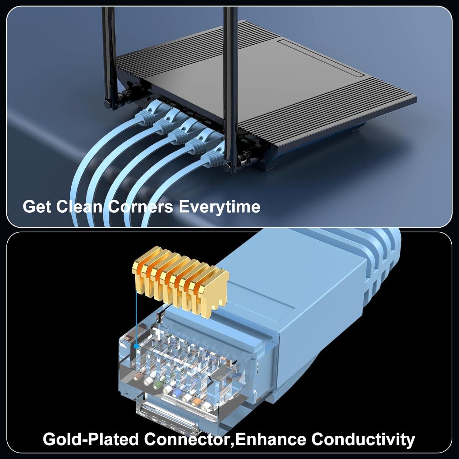 Cable Ethernet Cat6 Plano Azul 0.30m - 10 Paquete CableGeeker