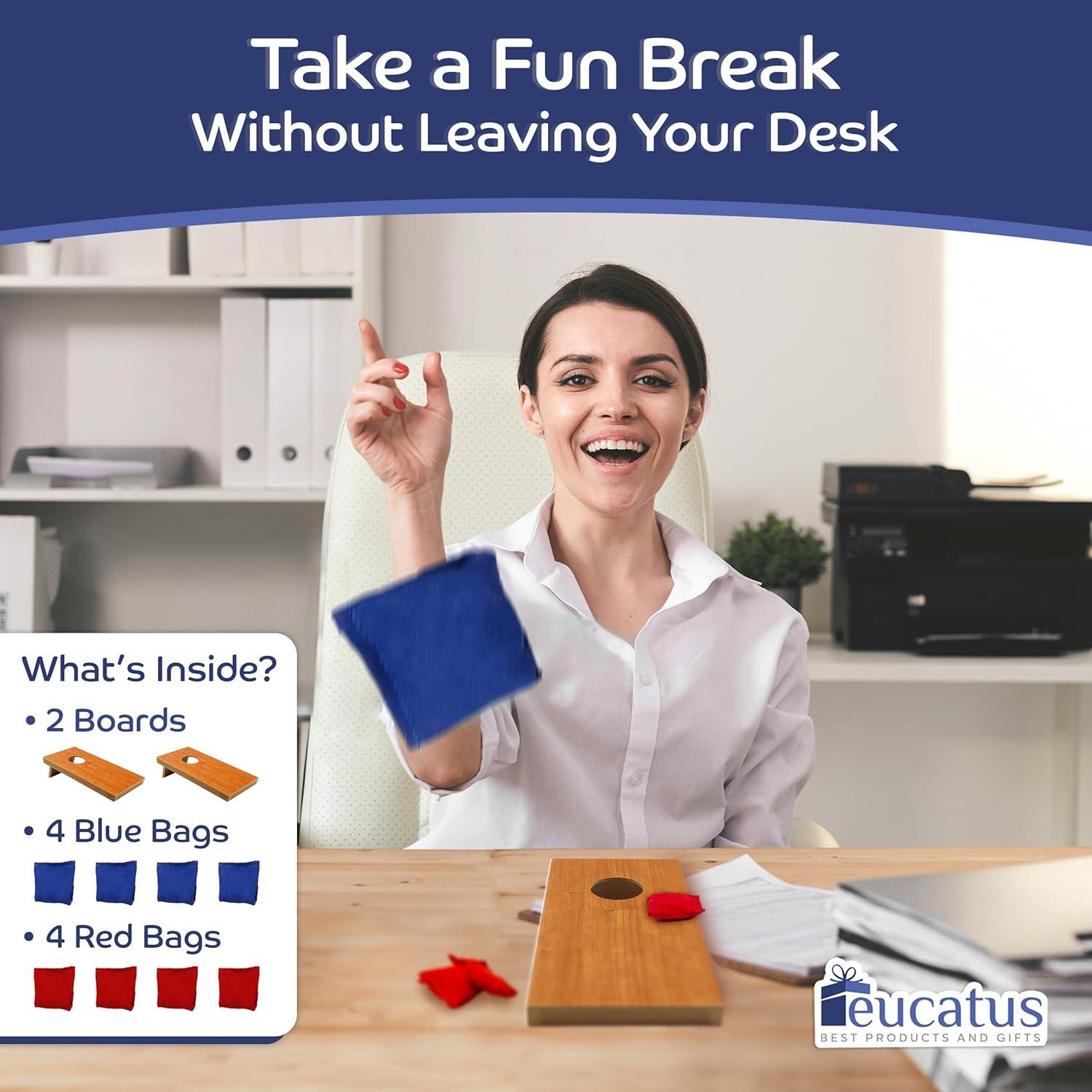 Conjunto de Cornhole de Escritorio Eucatus - 2 Tableros y 8 Bolsas