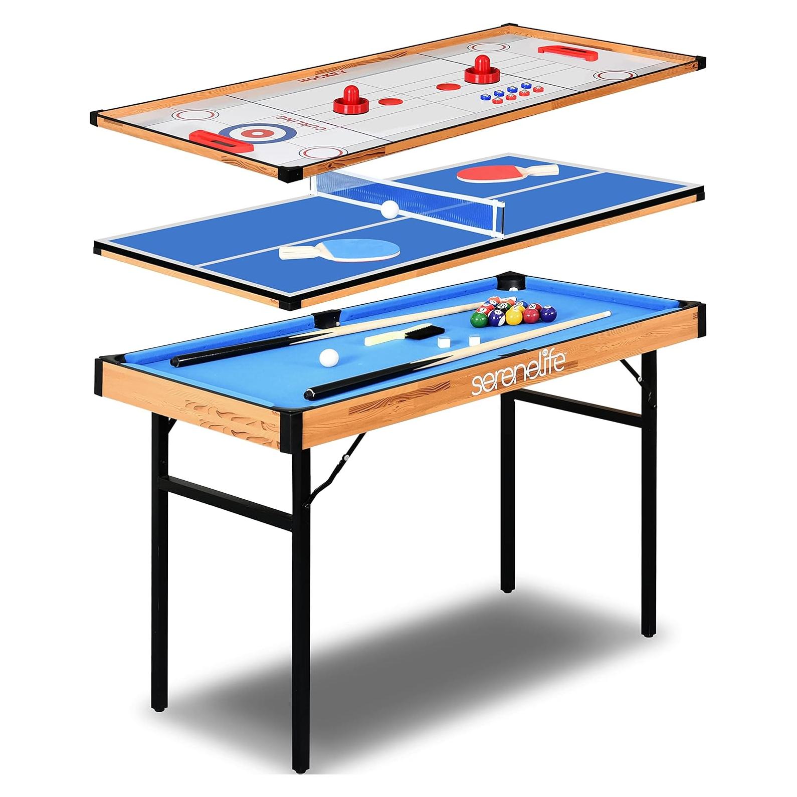 SereneLife Mesa 4 en 1 Plegable con Accesorios para Juegos