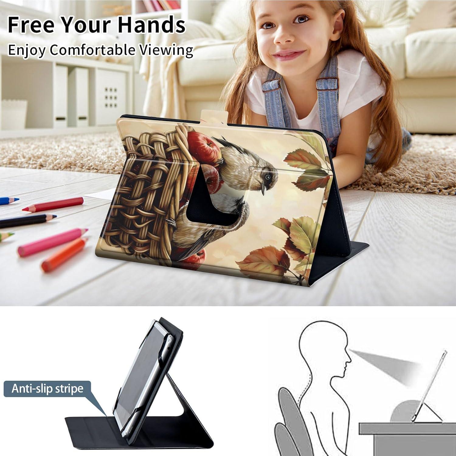 Universal 7 8 Inch Tablet Case, Tablet Case for TCL Tab 8 LE/TCL TAB 8 Plus/TCL Tab 8 WiFi/Fire HD 8 2024, Multi-Angle Viewing PU Leather Stand Case for All 7.0-8.5 Inch Tablet, Birds in Basket