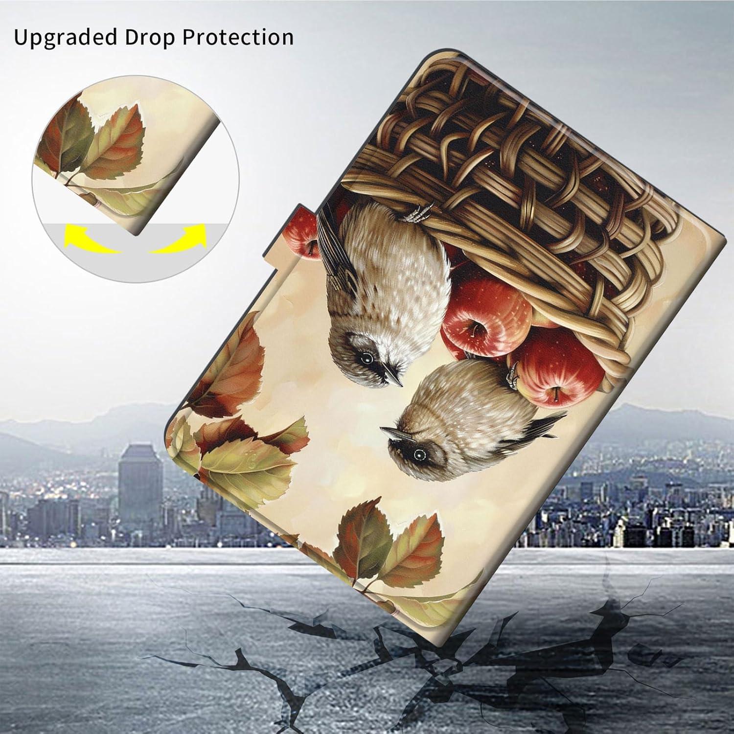 Universal 7 8 Inch Tablet Case, Tablet Case for TCL Tab 8 LE/TCL TAB 8 Plus/TCL Tab 8 WiFi/Fire HD 8 2024, Multi-Angle Viewing PU Leather Stand Case for All 7.0-8.5 Inch Tablet, Birds in Basket