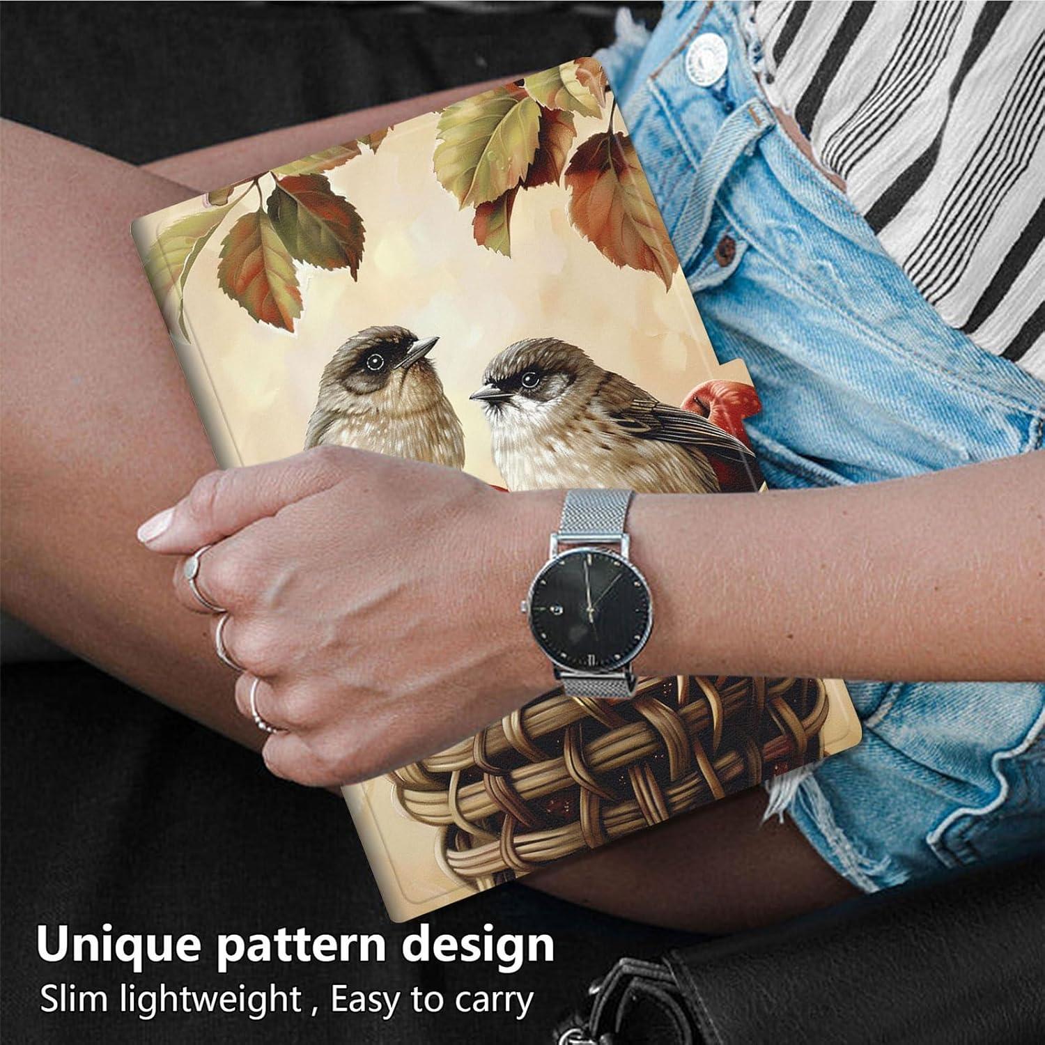 Universal 7 8 Inch Tablet Case, Tablet Case for TCL Tab 8 LE/TCL TAB 8 Plus/TCL Tab 8 WiFi/Fire HD 8 2024, Multi-Angle Viewing PU Leather Stand Case for All 7.0-8.5 Inch Tablet, Birds in Basket