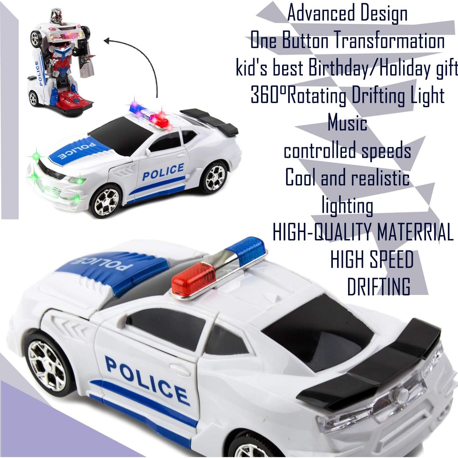 Coche de Policía Robot Transformador Toysery con Luces 21x9x8cm