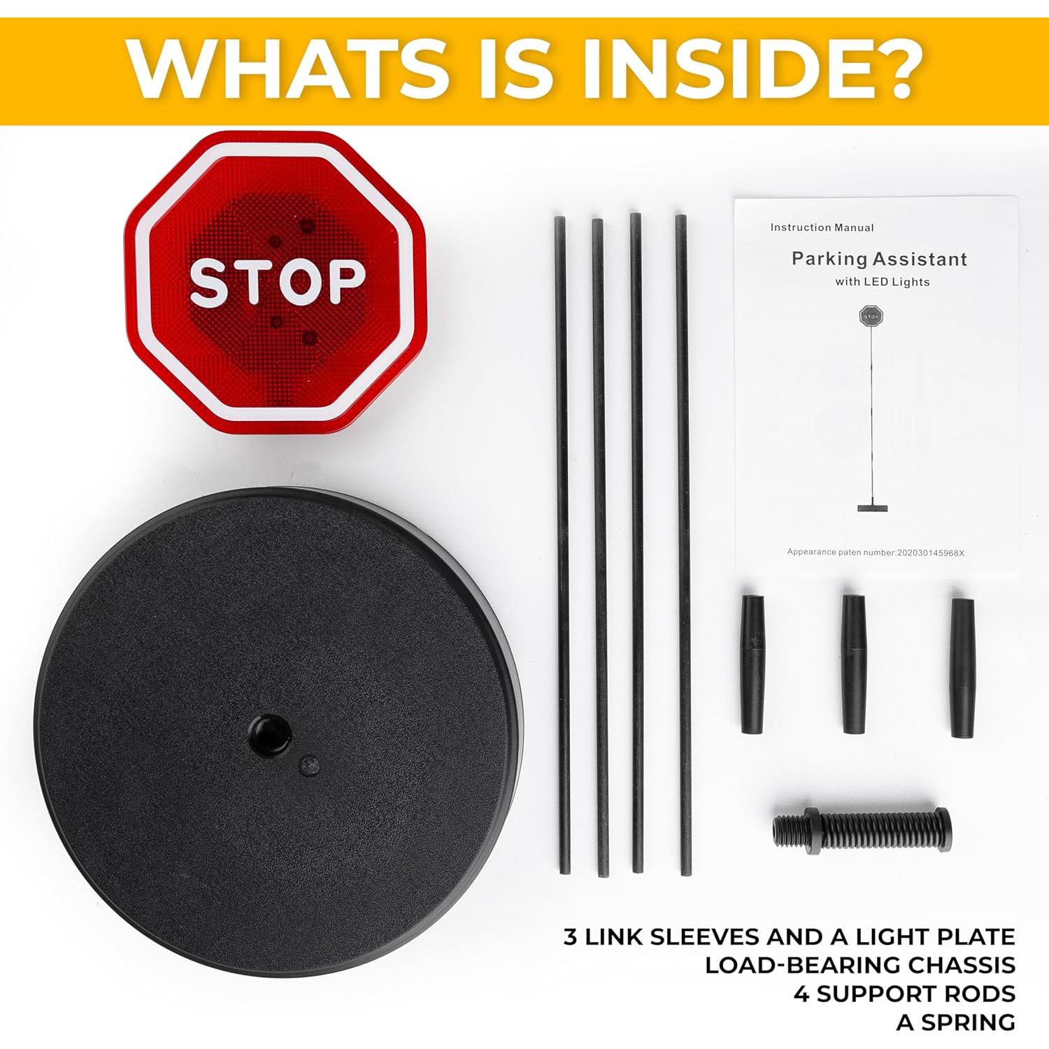 Zento Deals LED Flashing Stop Sign Parking Assistant for Garage- 7” Bright Red Stop Sign, Warning Car Stop Indicator Sensor for Vehicles, Adjustable Height, Premium Quality