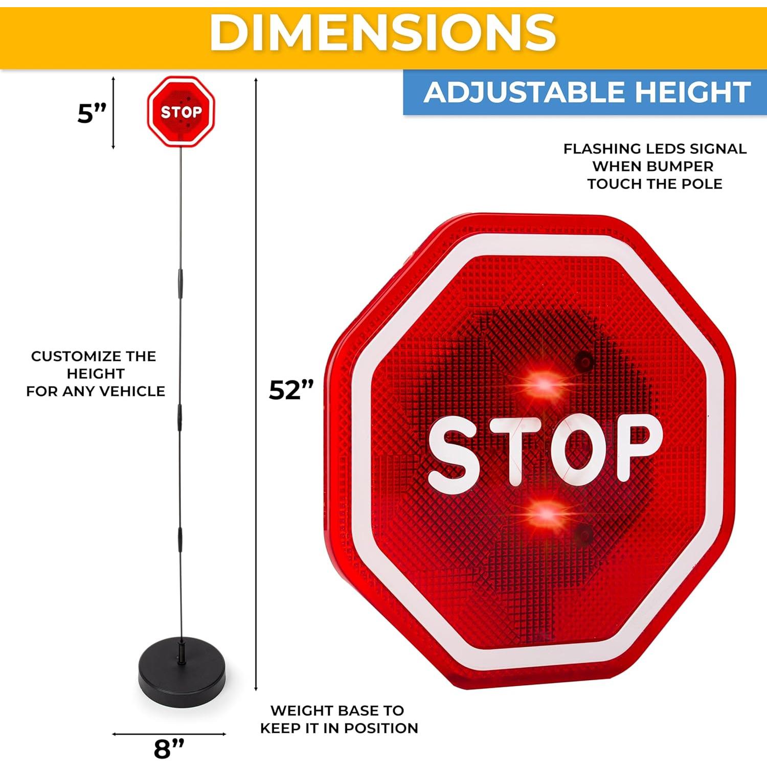 Zento Deals LED Flashing Stop Sign Parking Assistant for Garage- 7” Bright Red Stop Sign, Warning Car Stop Indicator Sensor for Vehicles, Adjustable Height, Premium Quality