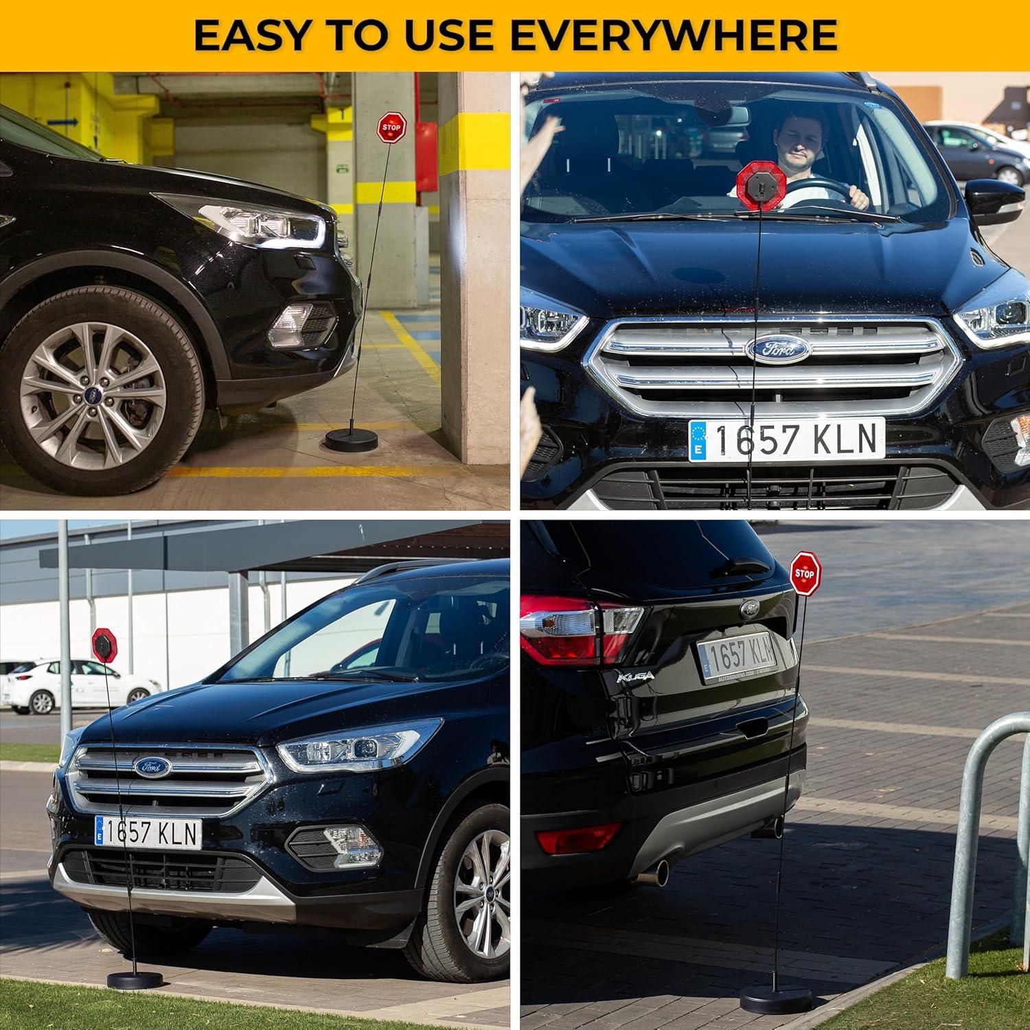 Zento Deals LED Flashing Stop Sign Parking Assistant for Garage- 7” Bright Red Stop Sign, Warning Car Stop Indicator Sensor for Vehicles, Adjustable Height, Premium Quality