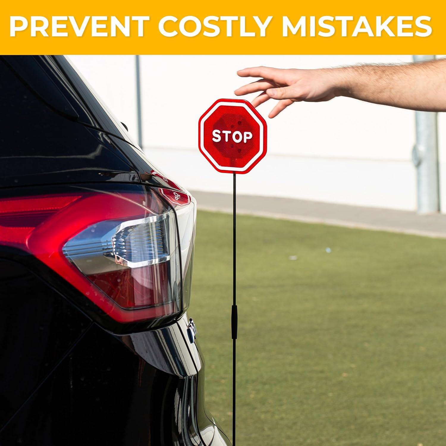 Zento Deals LED Flashing Stop Sign Parking Assistant for Garage- 7” Bright Red Stop Sign, Warning Car Stop Indicator Sensor for Vehicles, Adjustable Height, Premium Quality