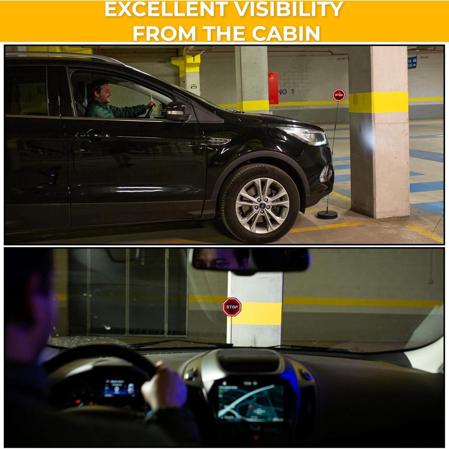 Zento Deals LED Flashing Stop Sign Parking Assistant for Garage- 7” Bright Red Stop Sign, Warning Car Stop Indicator Sensor for Vehicles, Adjustable Height, Premium Quality