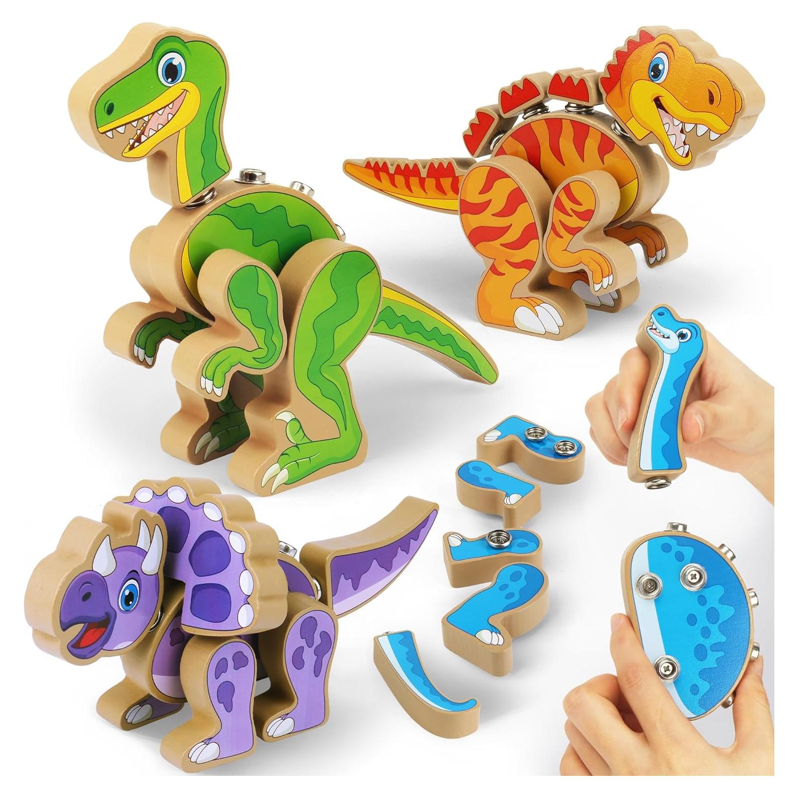 Juego de Construcción de Dinosaurios Coogam - 32 Bloques de Madera