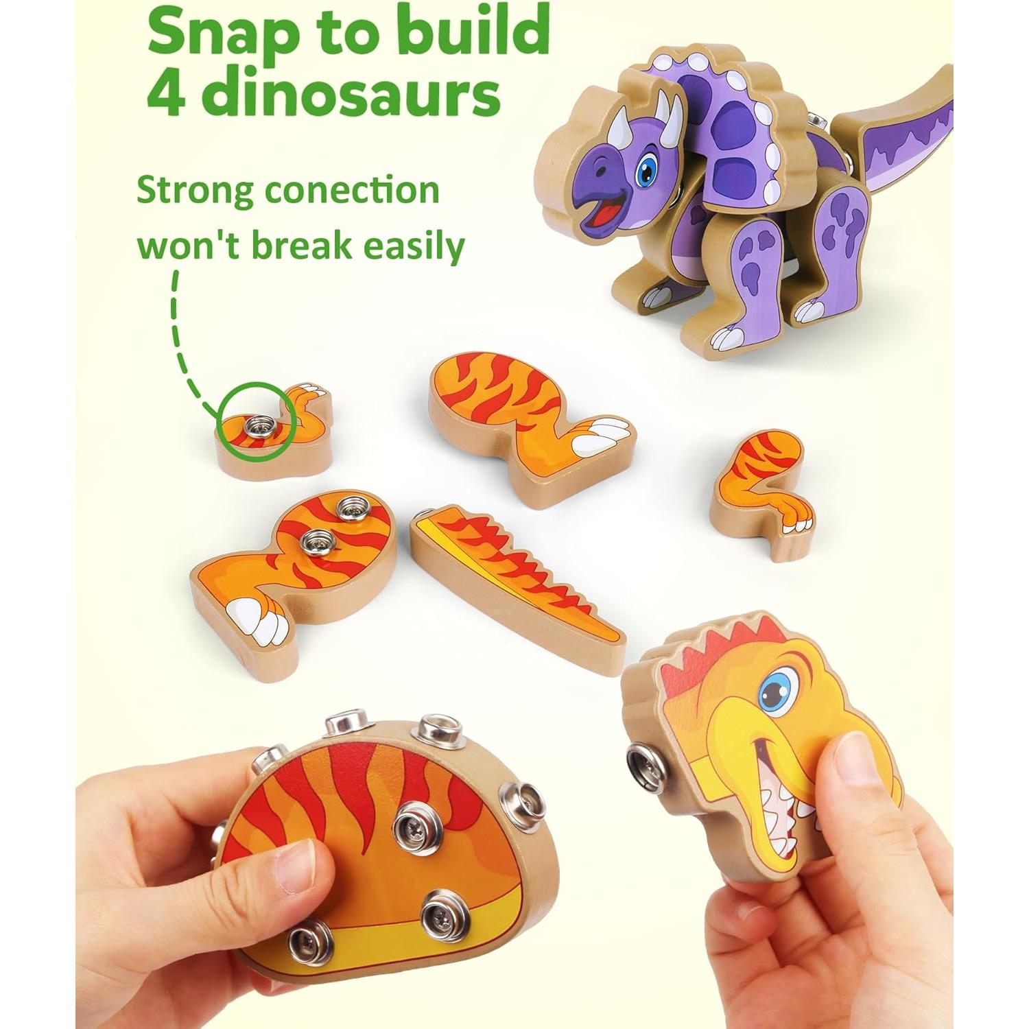 Juego de Construcción de Dinosaurios Coogam - 32 Bloques de Madera