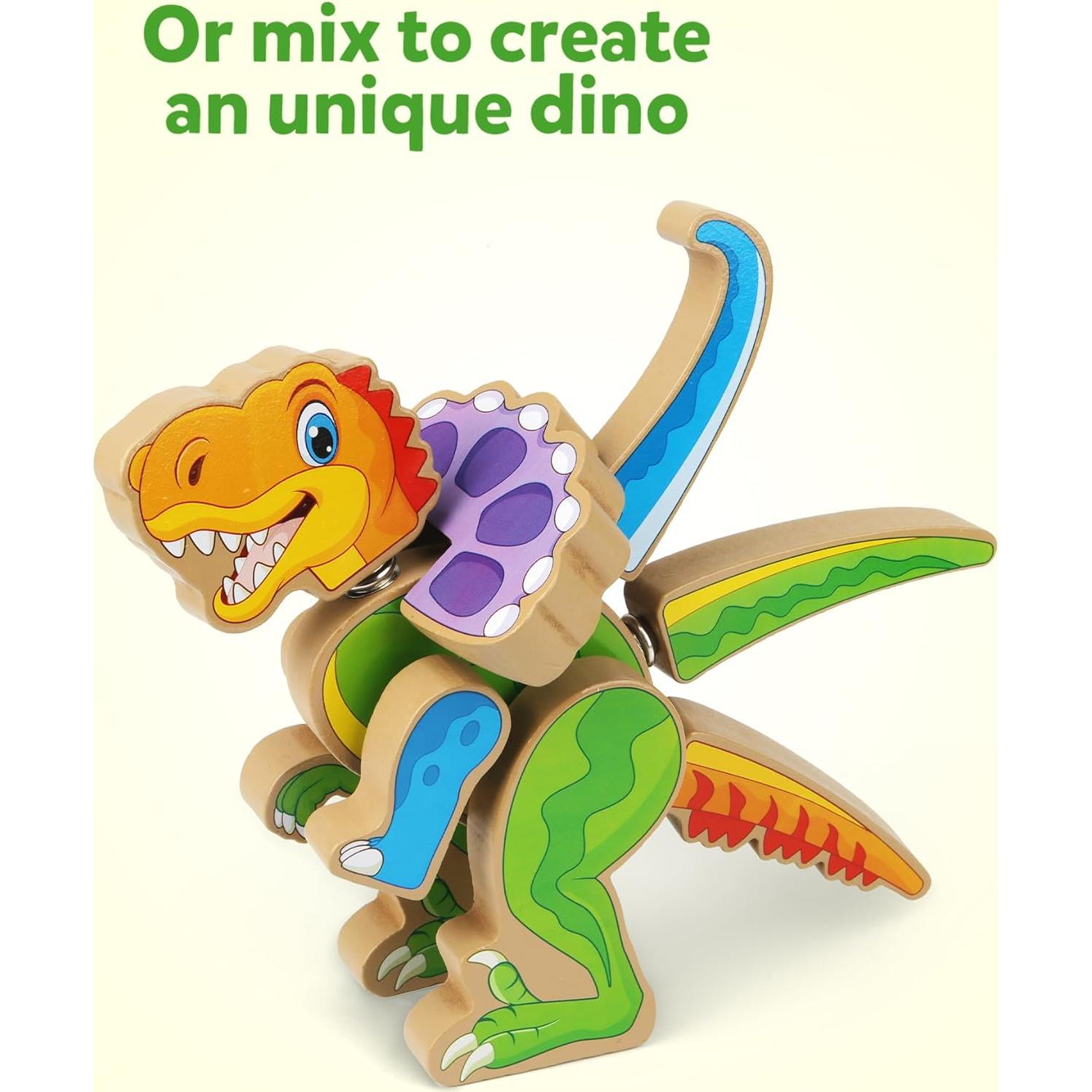 Juego de Construcción de Dinosaurios Coogam - 32 Bloques de Madera