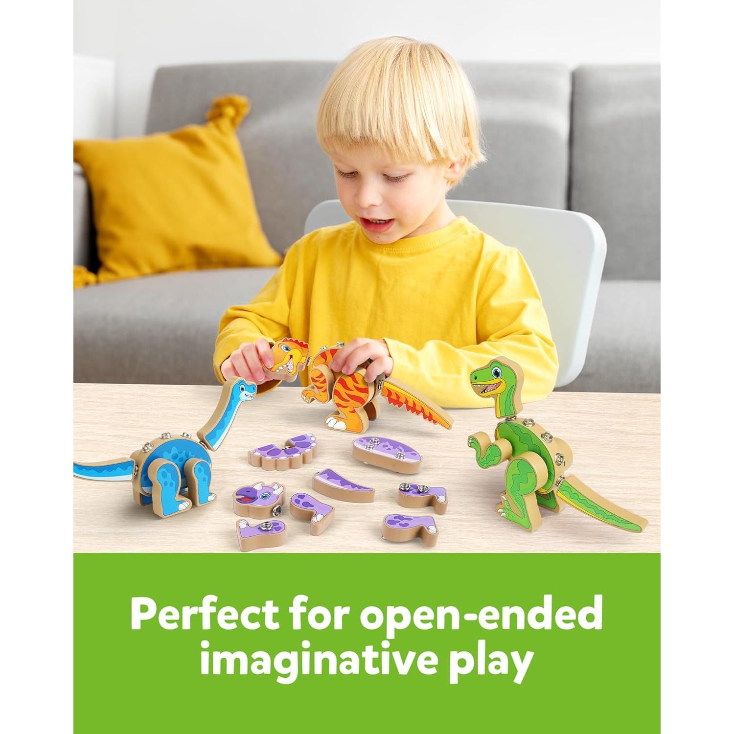 Juego de Construcción de Dinosaurios Coogam - 32 Bloques de Madera