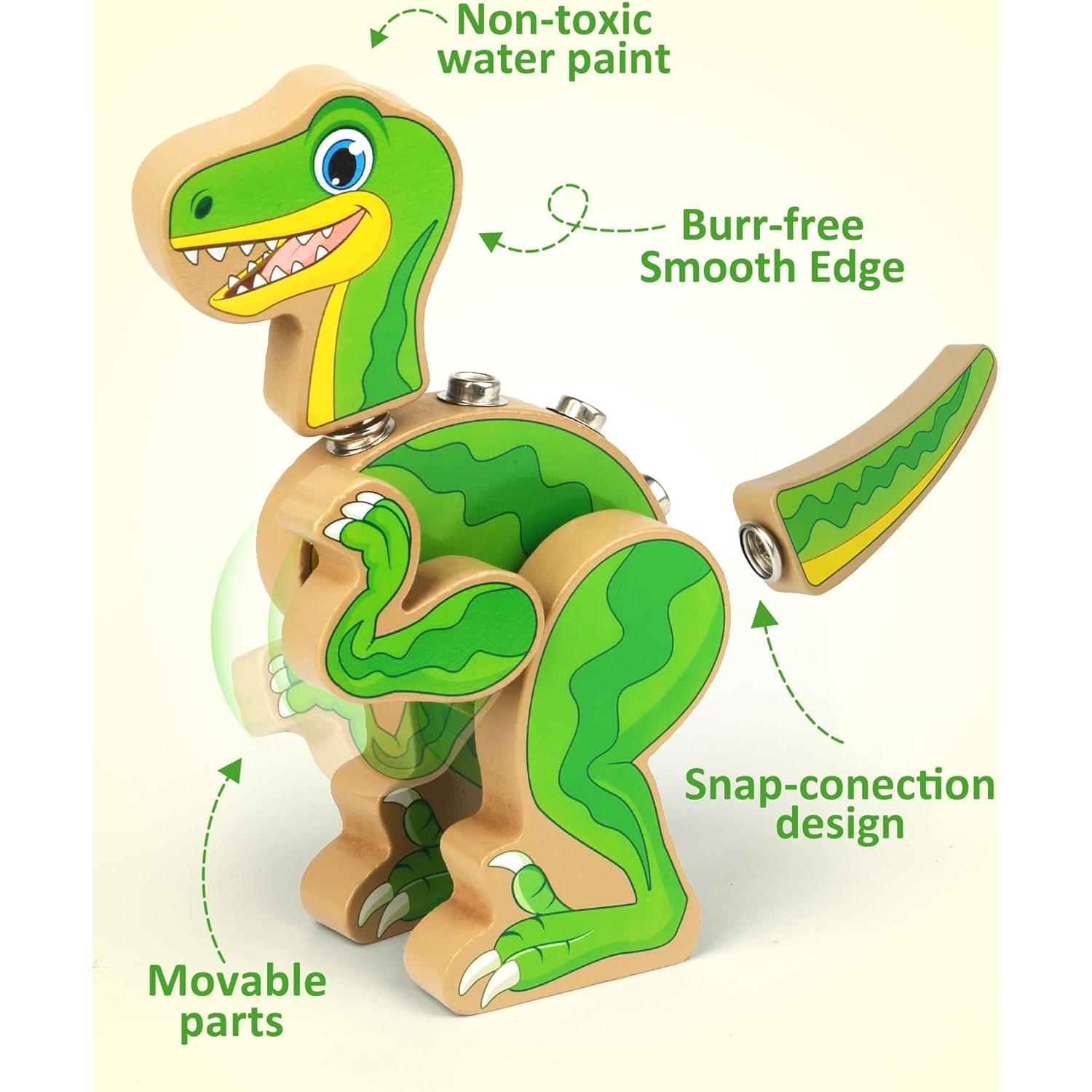 Juego de Construcción de Dinosaurios Coogam - 32 Bloques de Madera