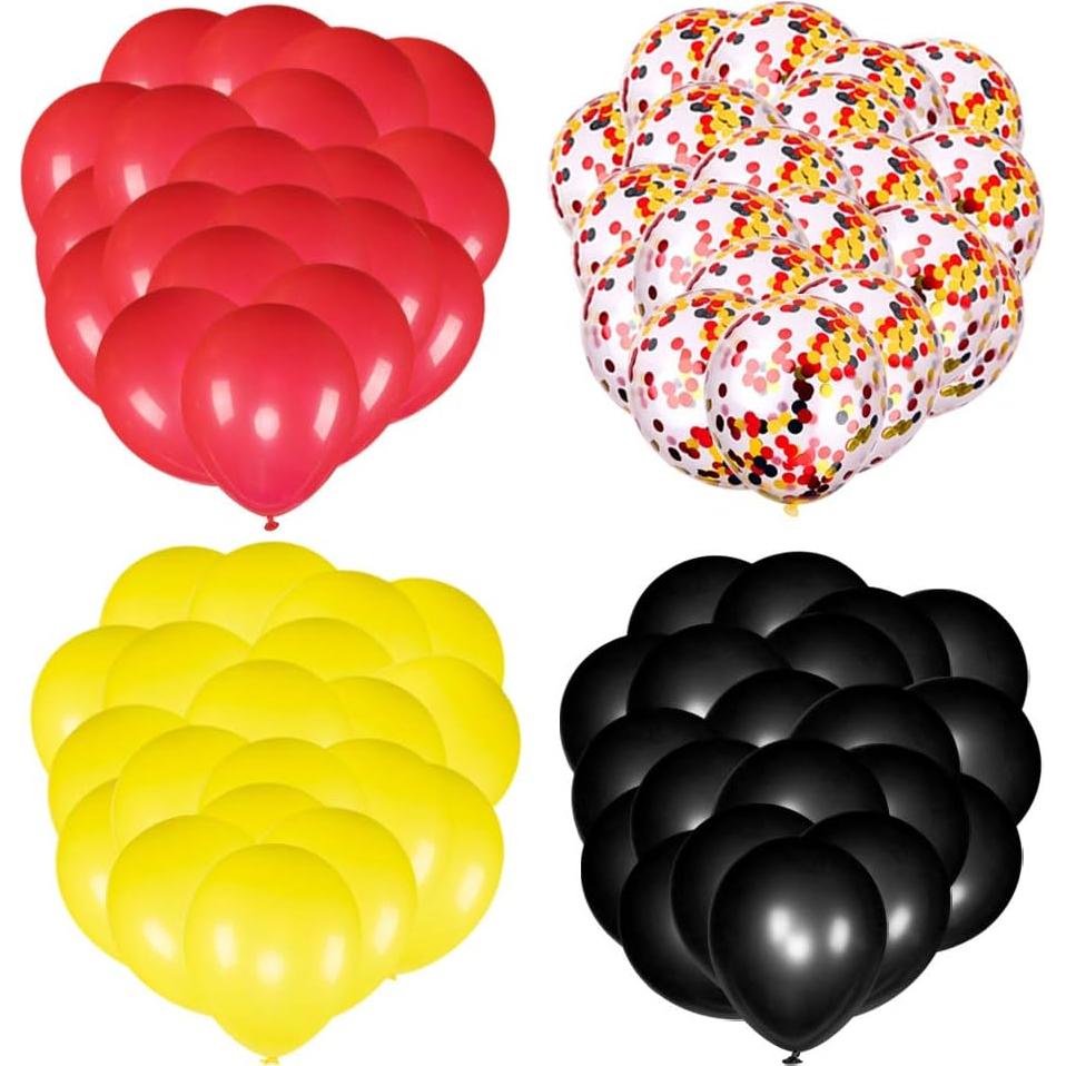 Globos JOYYPOP 80 pcs negro rojo amarillo confeti fiesta