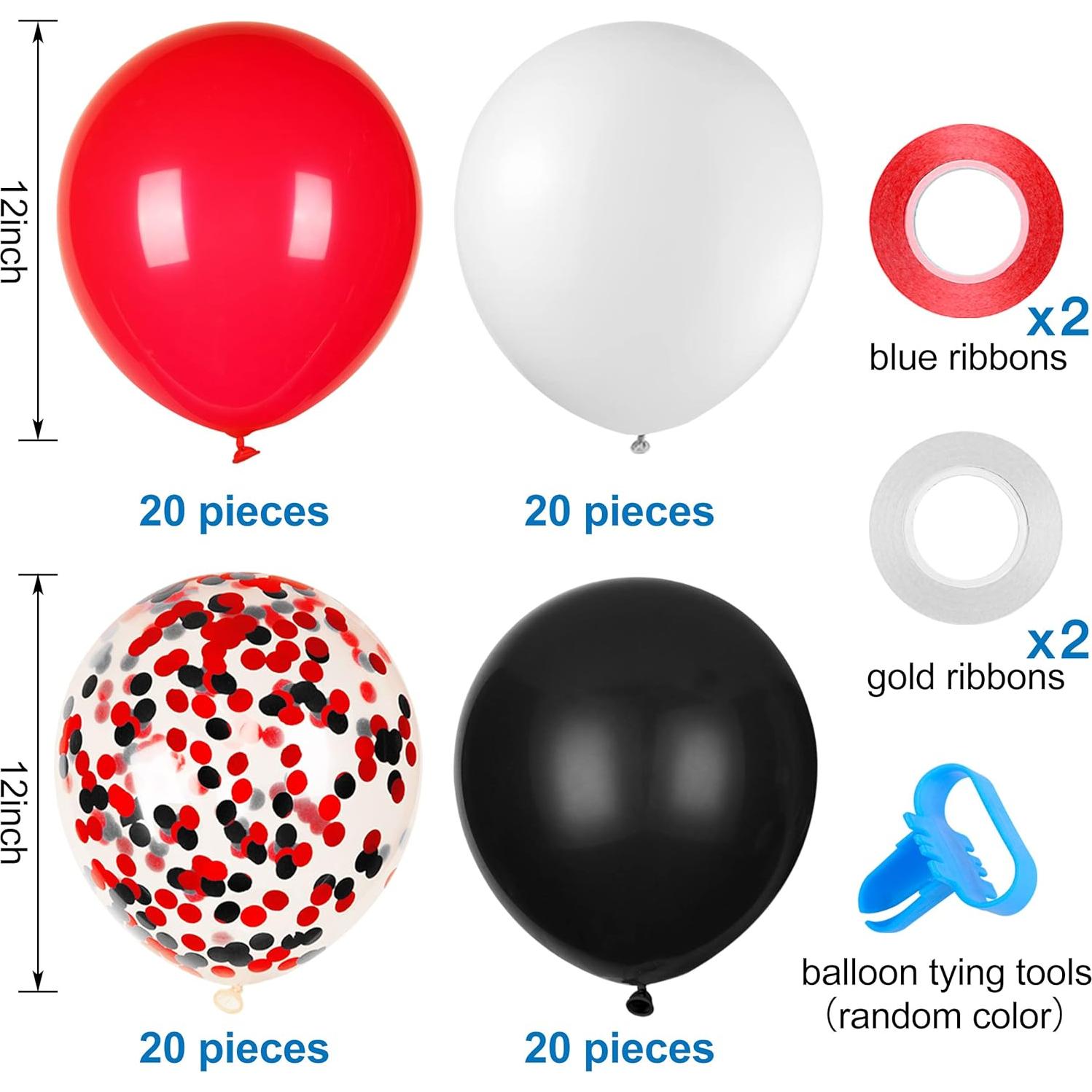 Globos de Láttex JOYYPOP 80Pcs Rojos, Blancos y Negros