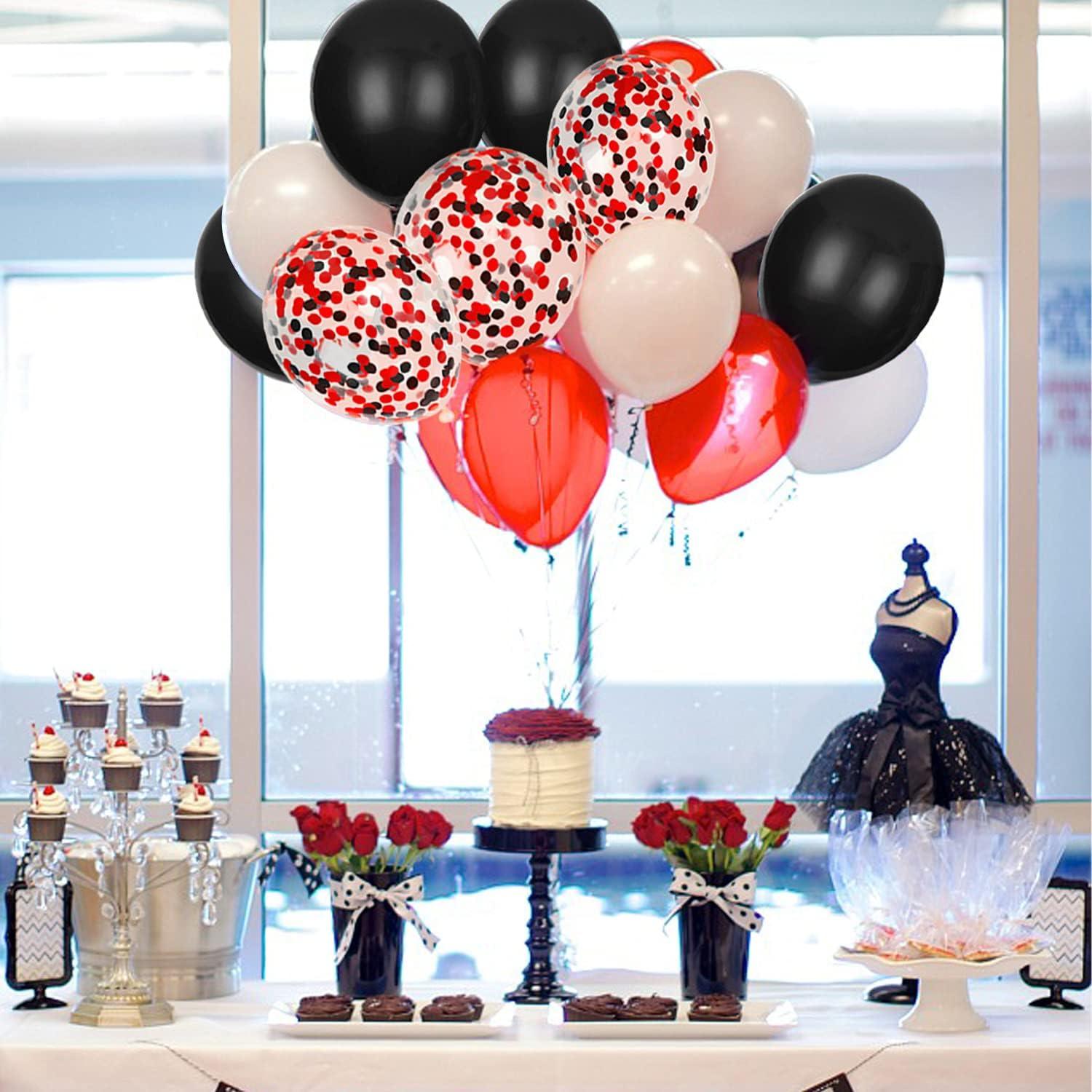 Globos de Láttex JOYYPOP 80Pcs Rojos, Blancos y Negros