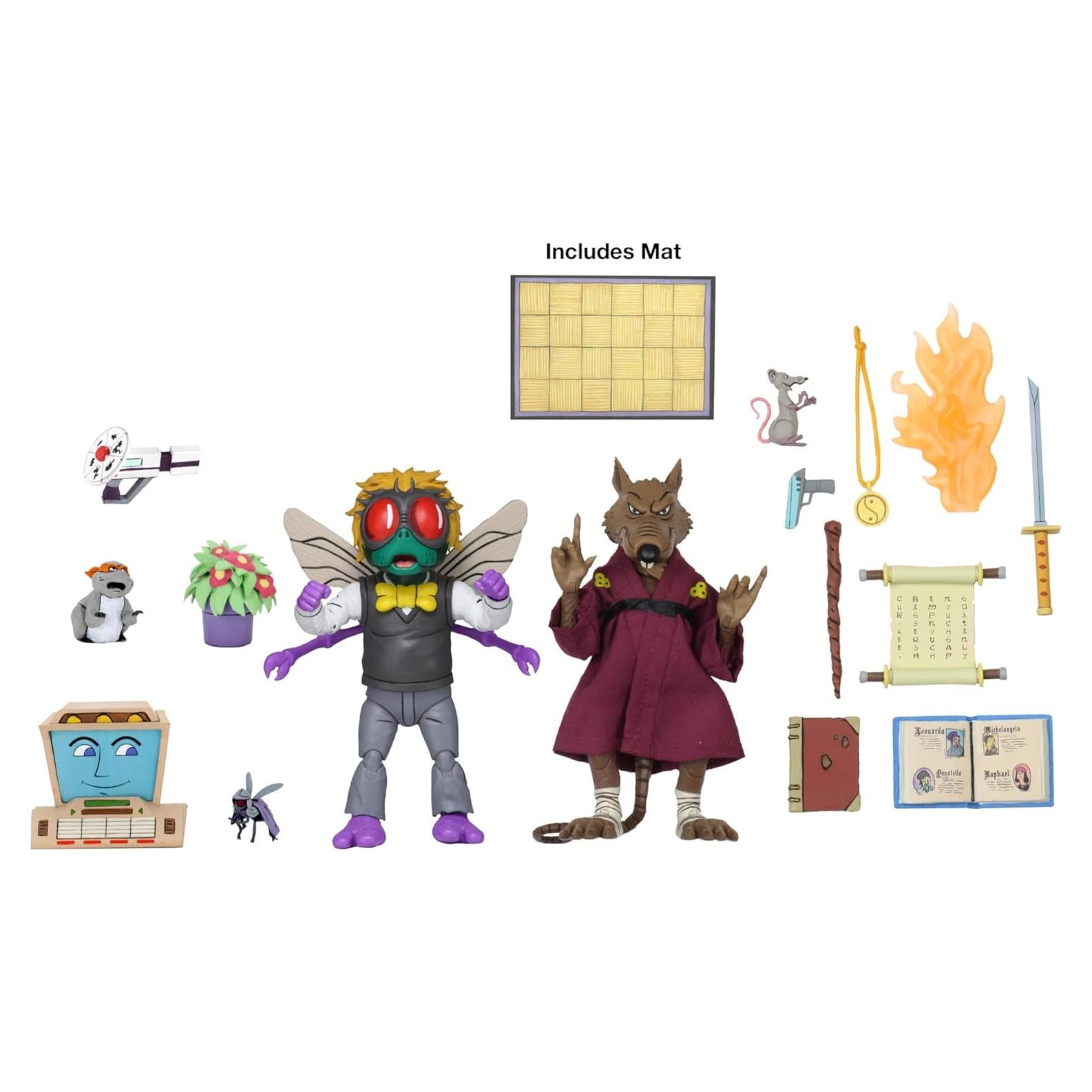 NECA Tortugas Ninja 2-Pack Splinter y Baxter 18 cm Accesorios