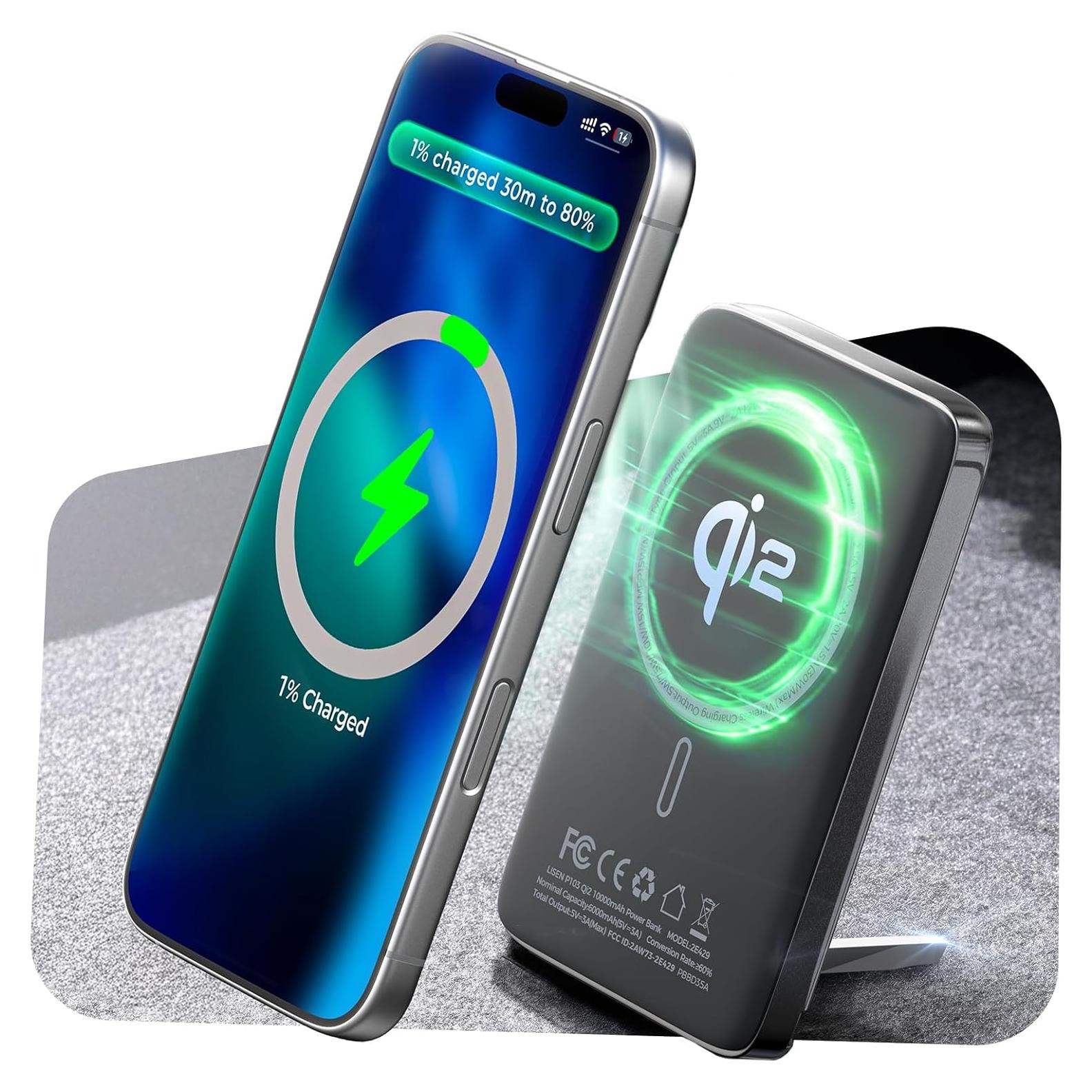 Banco de Poder Inalámbrico LISEN Qi2 10,000mAh 15W Negro