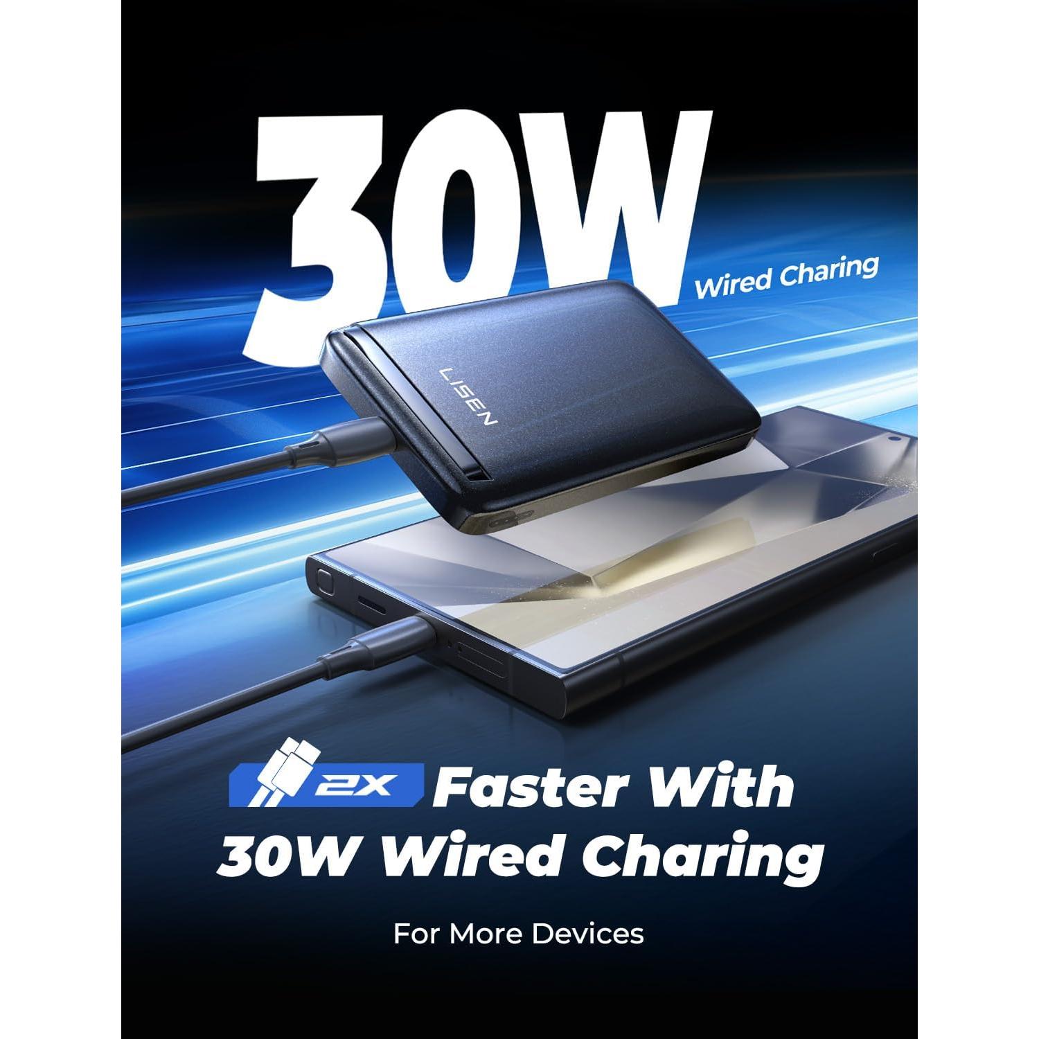 Banco de Poder Inalámbrico LISEN Qi2 10,000mAh 15W Negro