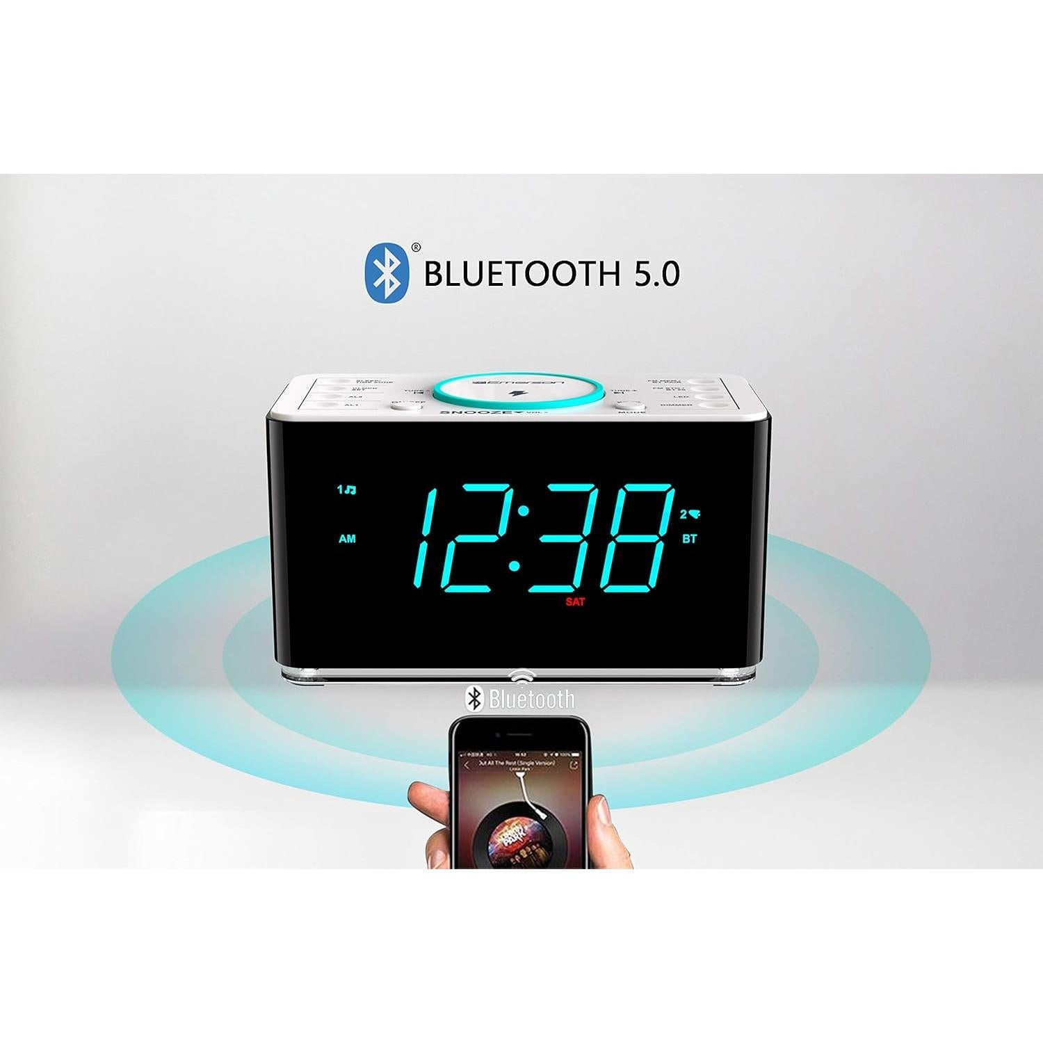 Reloj Despertador Emerson ER100401 con Cargador Inalámbrico 15W