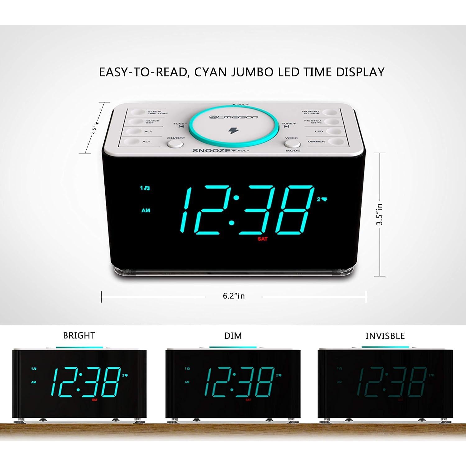 Reloj Despertador Emerson ER100401 con Cargador Inalámbrico 15W